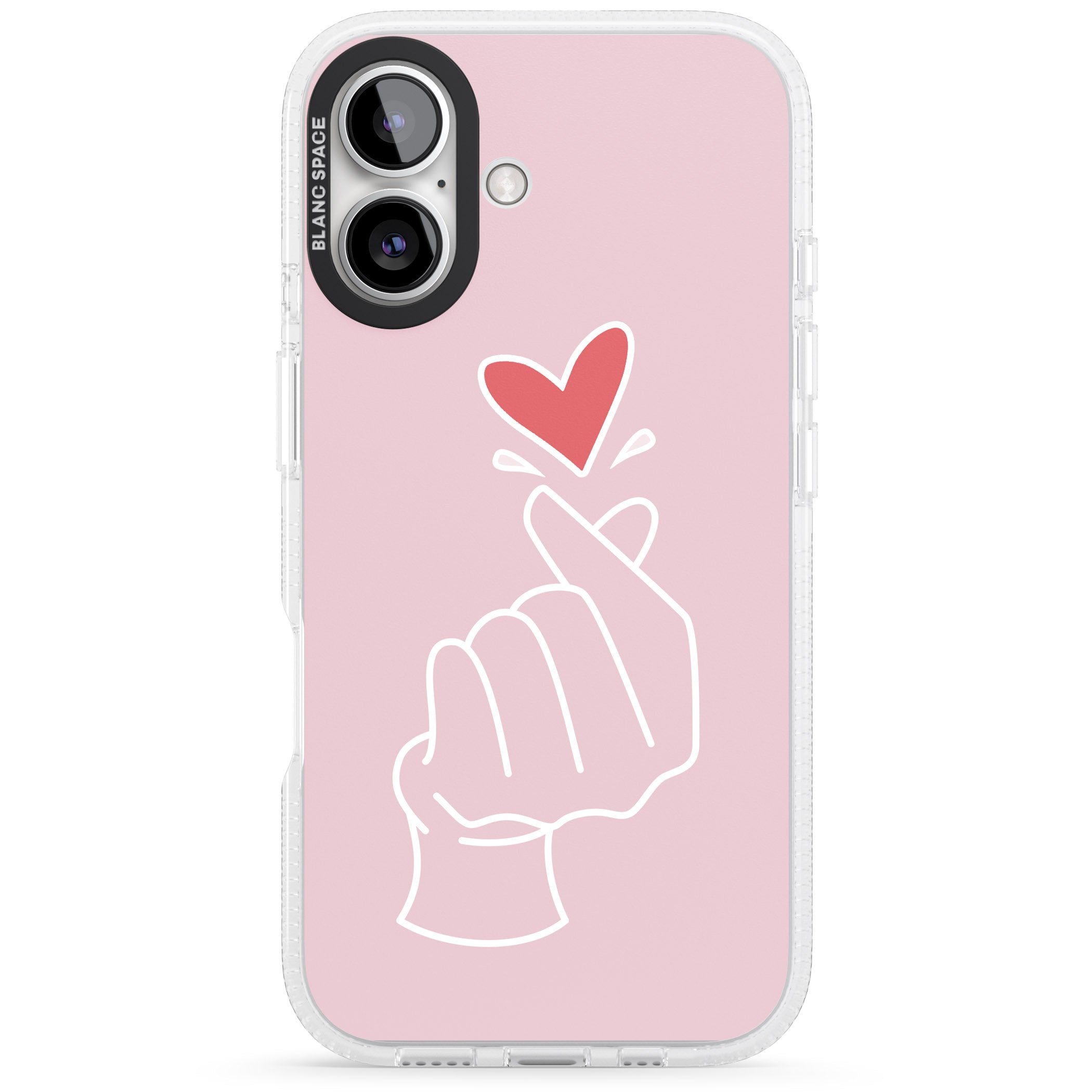 Pink Finger Heart iPhone 16 / 16 Plus Clear Case Impact Air - Blanc Space