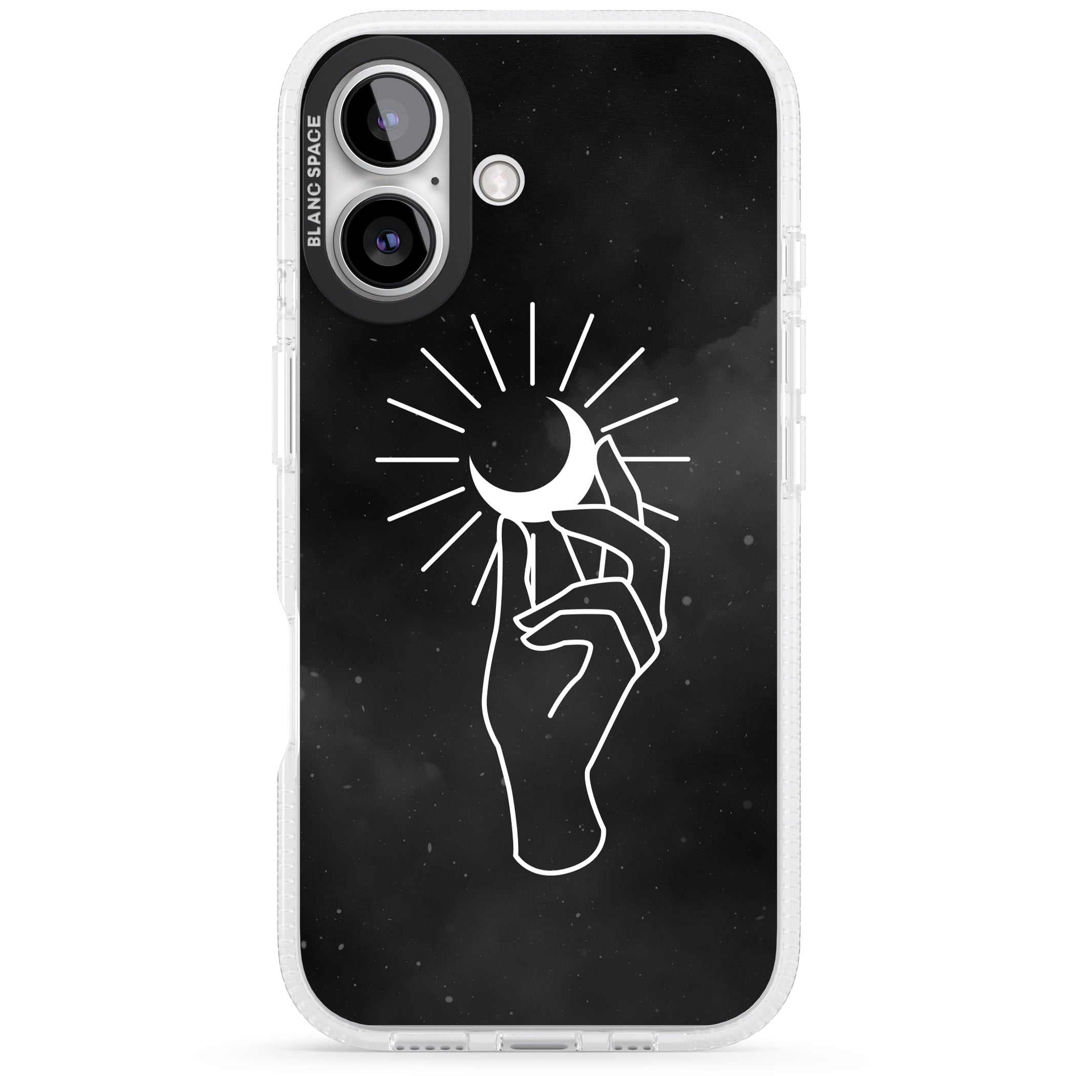 Hand Holding Moon iPhone 16 / 16 Plus Clear Case Impact Air - Blanc Space