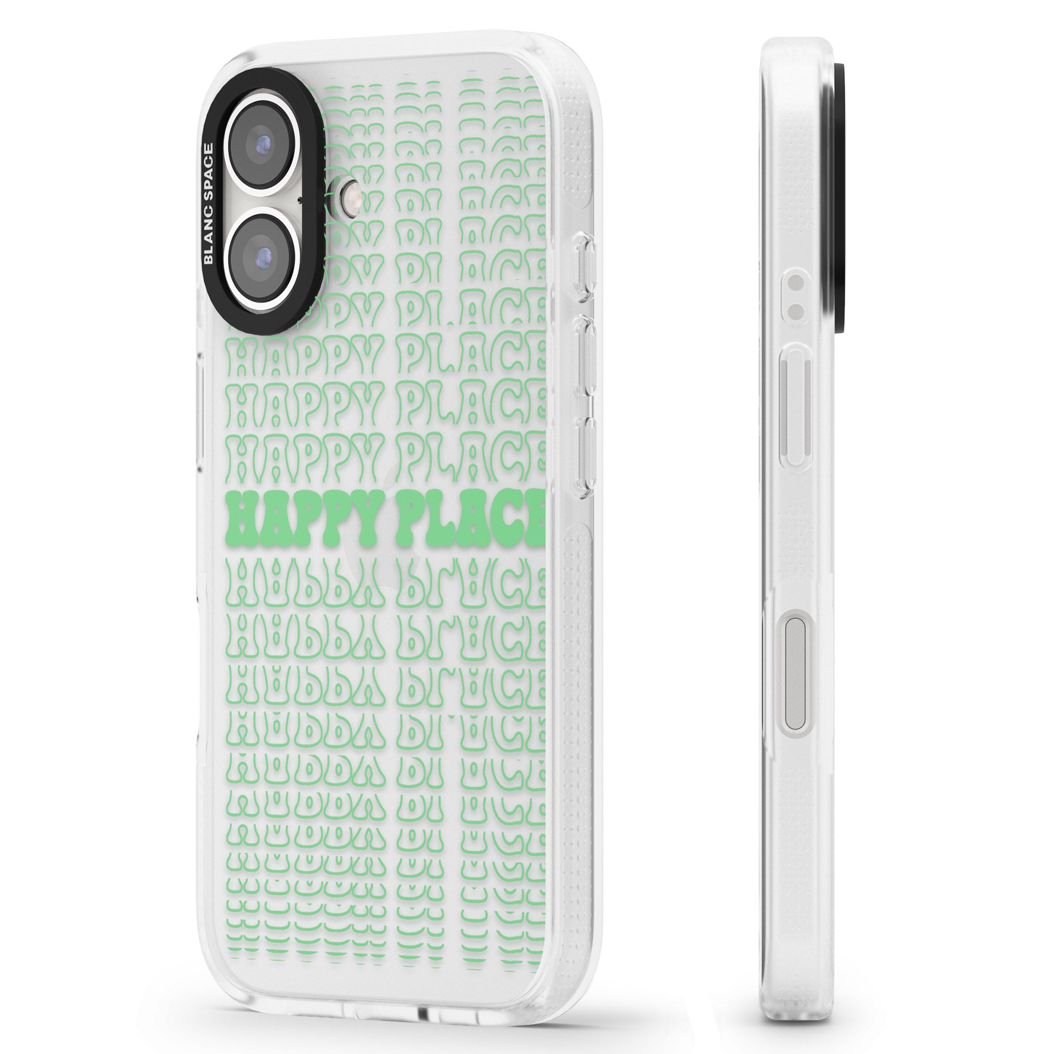 Happy Place (Green) iPhone 16 / 16 Plus Clear Case Impact Air - Blanc Space