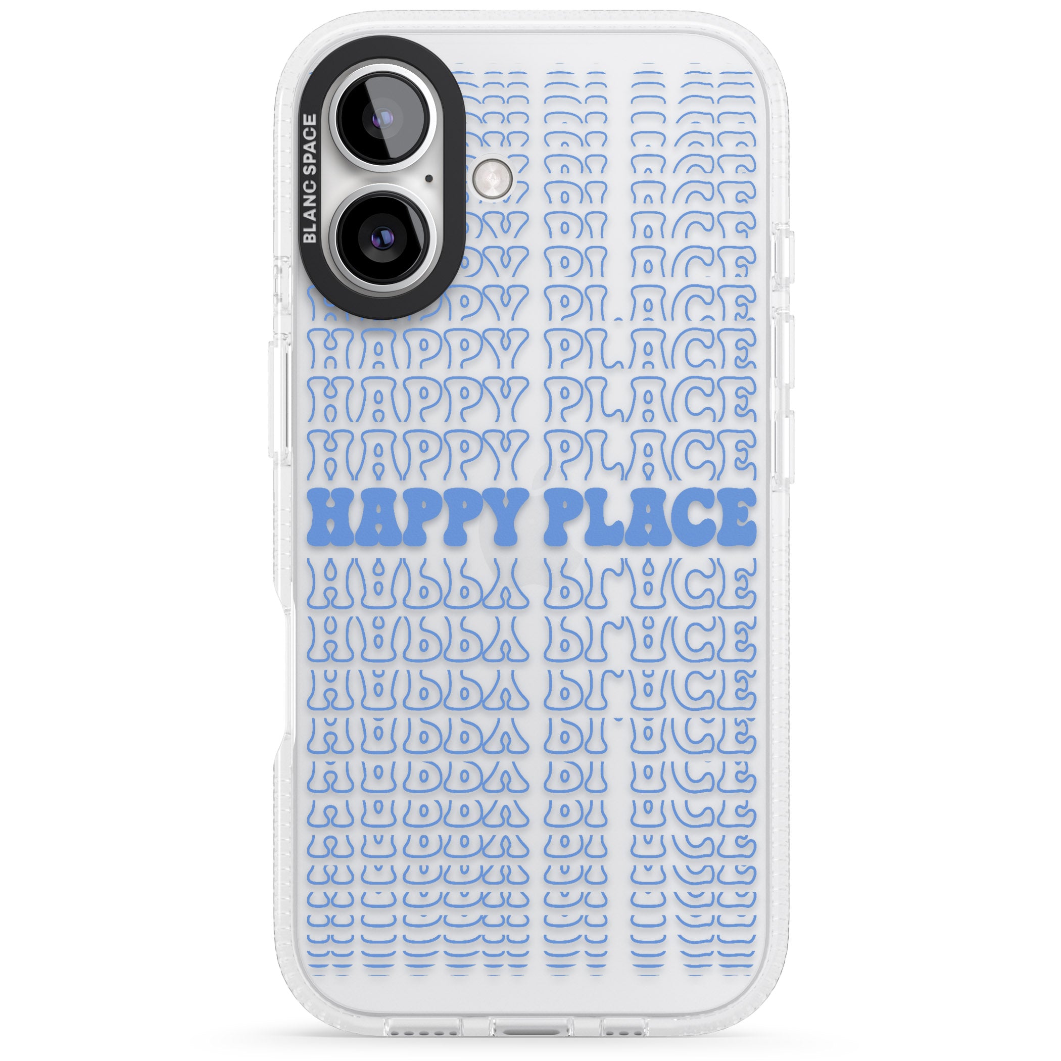 Happy Place (Blue) iPhone 16 / 16 Plus Clear Case Impact Air - Blanc Space