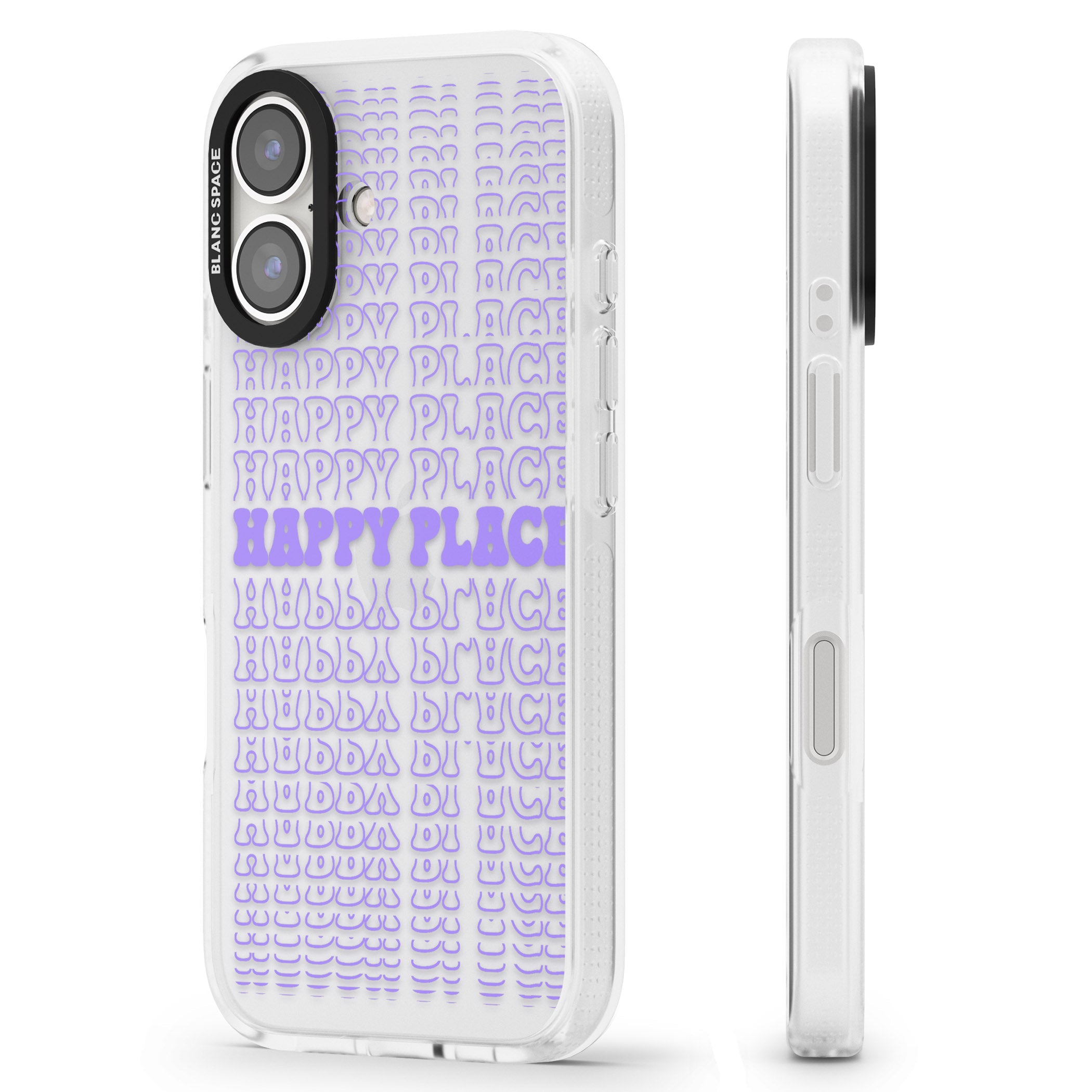 Happy Place (Purple) iPhone 16 / 16 Plus Clear Case Impact Air - Blanc Space