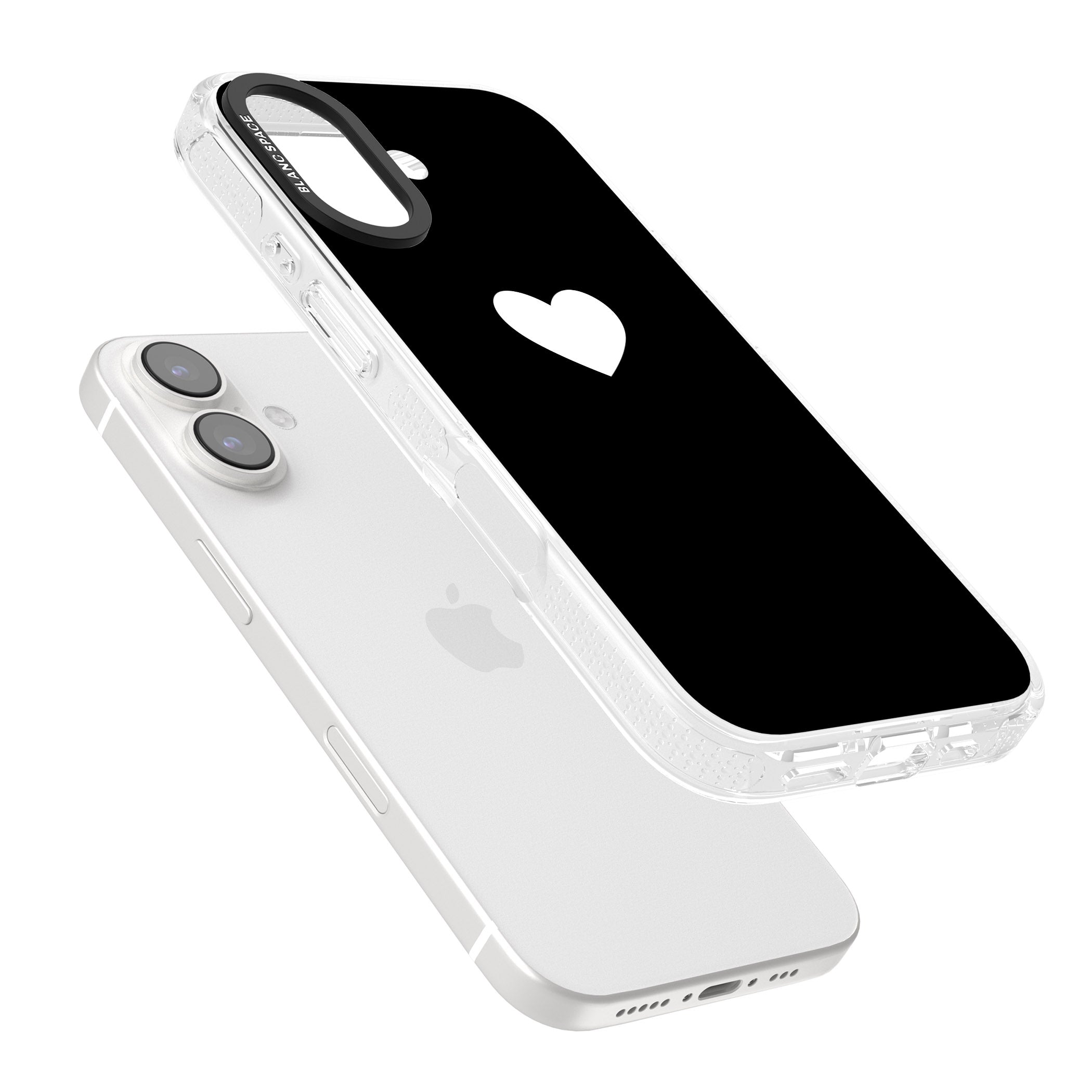 Single Heart Design: White & iPhone 16 / 16 Plus Clear Case Impact Air - Blanc Space