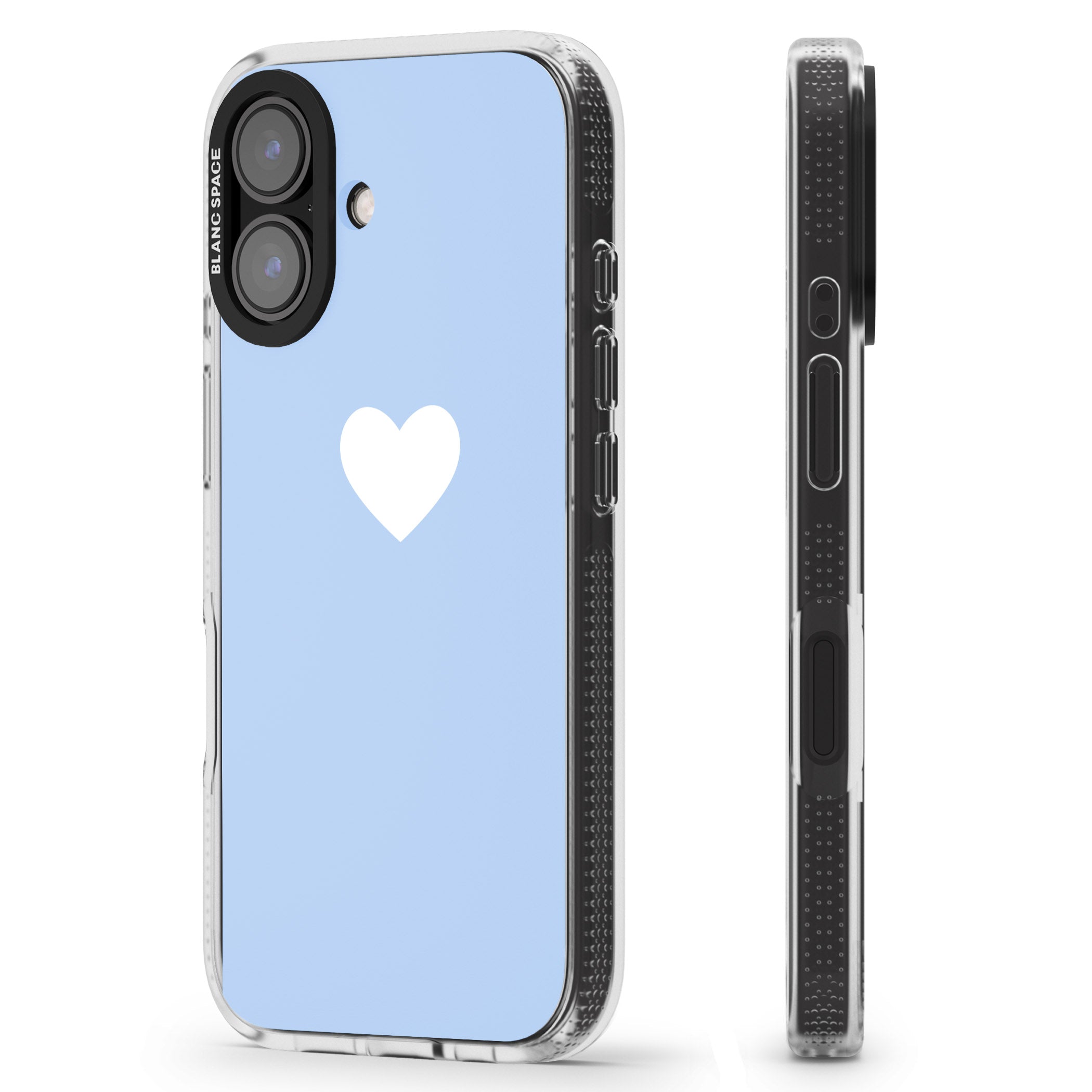 Single Heart Design: White & Baby Blue iPhone 16 / 16 Plus Clear Case Impact Air - Blanc Space