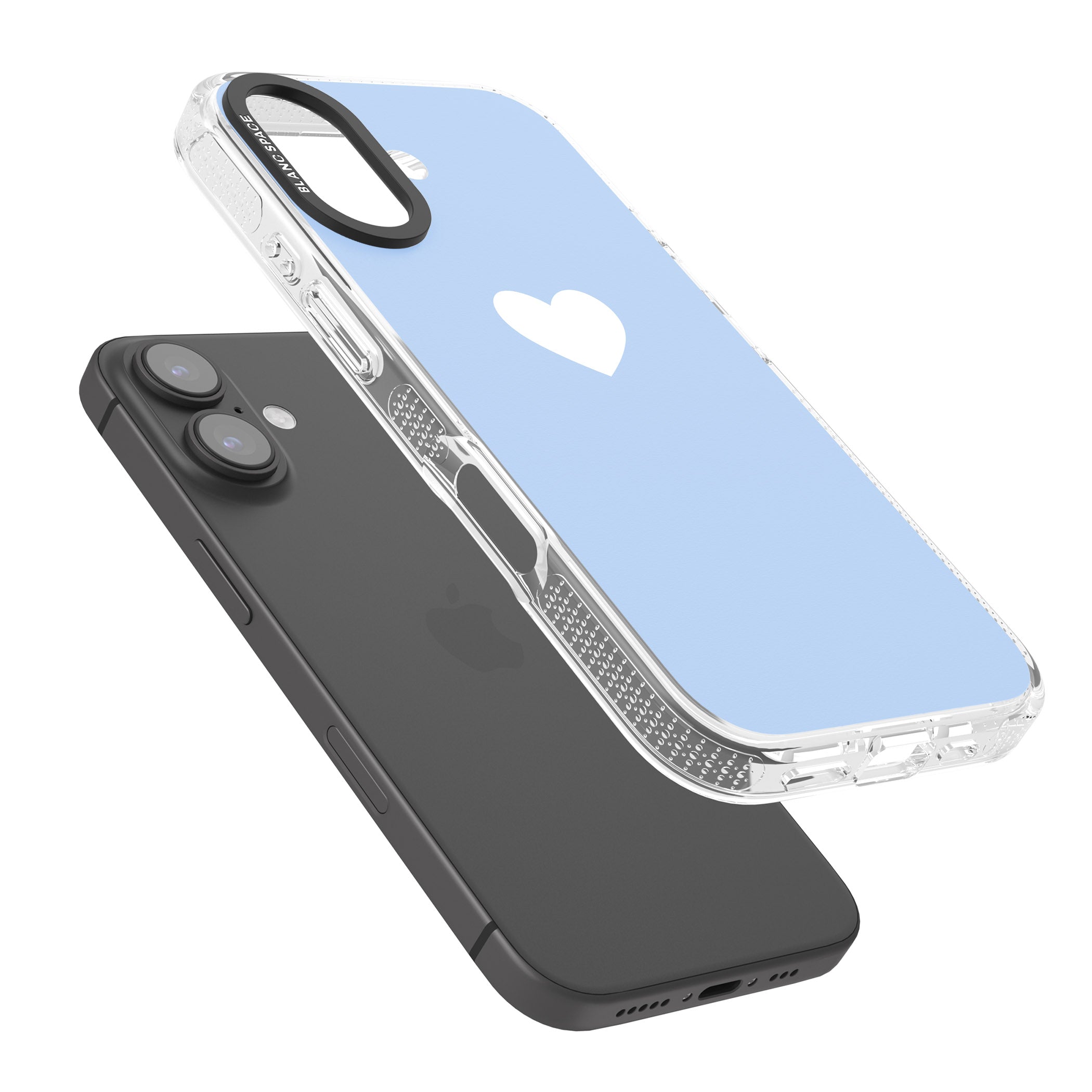 Single Heart Design: White & Baby Blue iPhone 16 / 16 Plus Clear Case Impact Air - Blanc Space