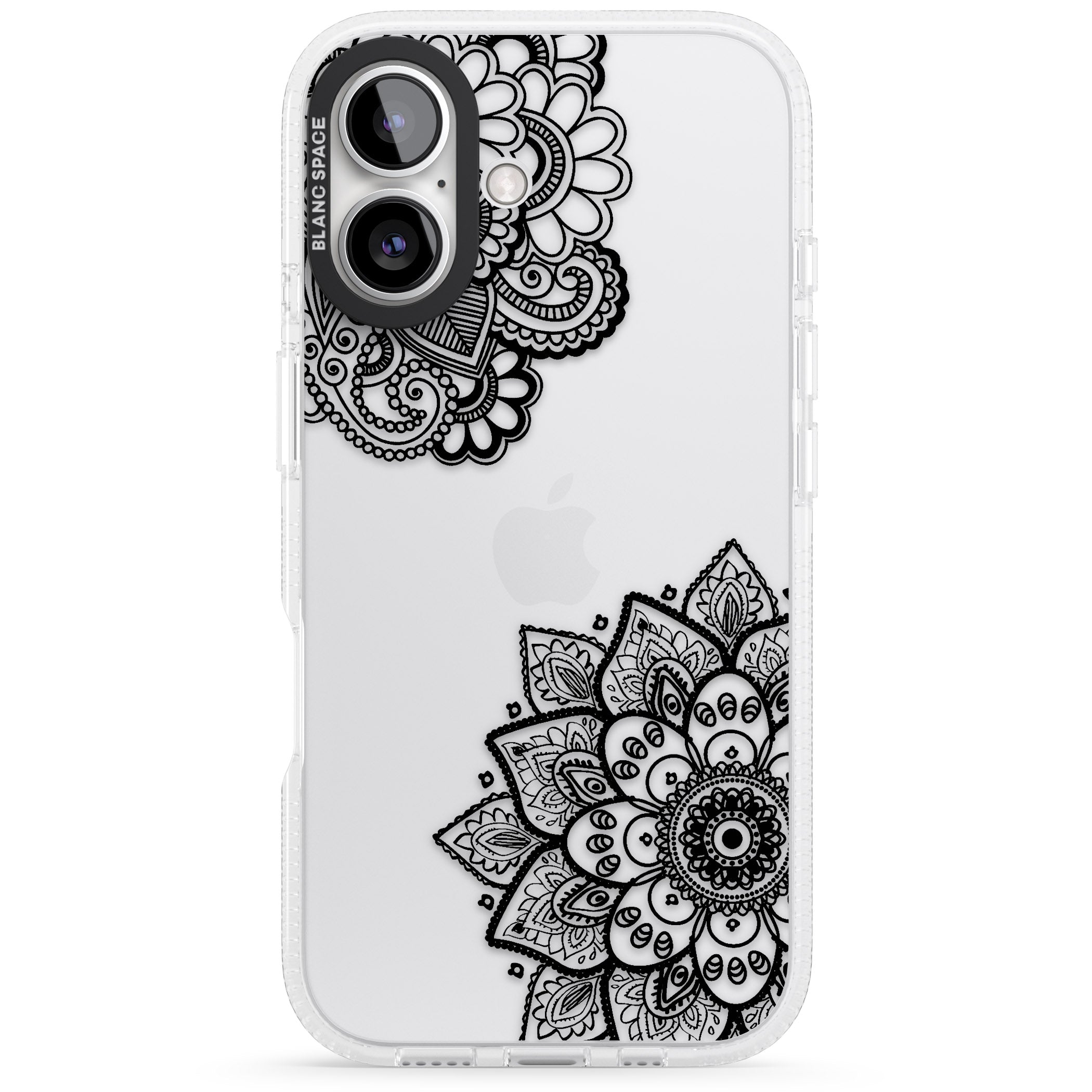 Black Henna Florals iPhone 16 / 16 Plus Clear Case Impact Air - Blanc Space