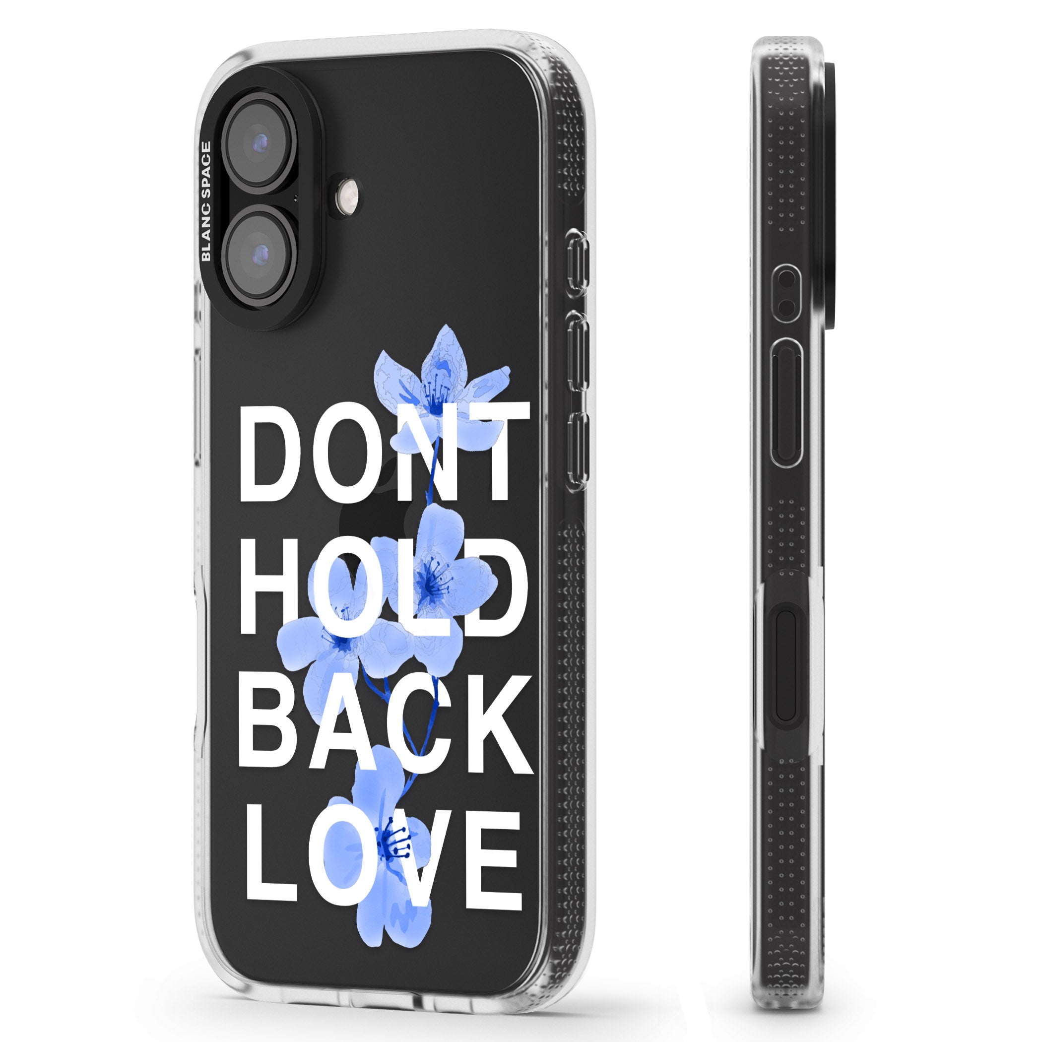 Don't Hold Back Love - Blue & White iPhone 16 / 16 Plus Clear Case Impact Air - Blanc Space