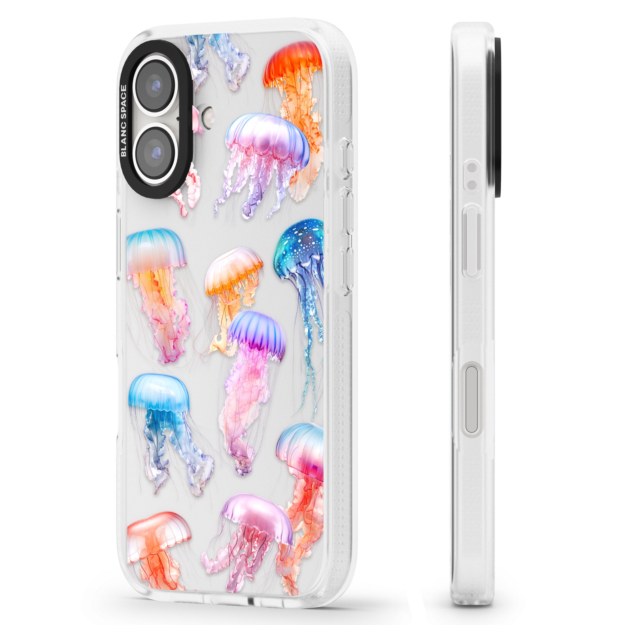 Vibrant Jellyfish iPhone 16 / 16 Plus Clear Case Impact Air - Blanc Space