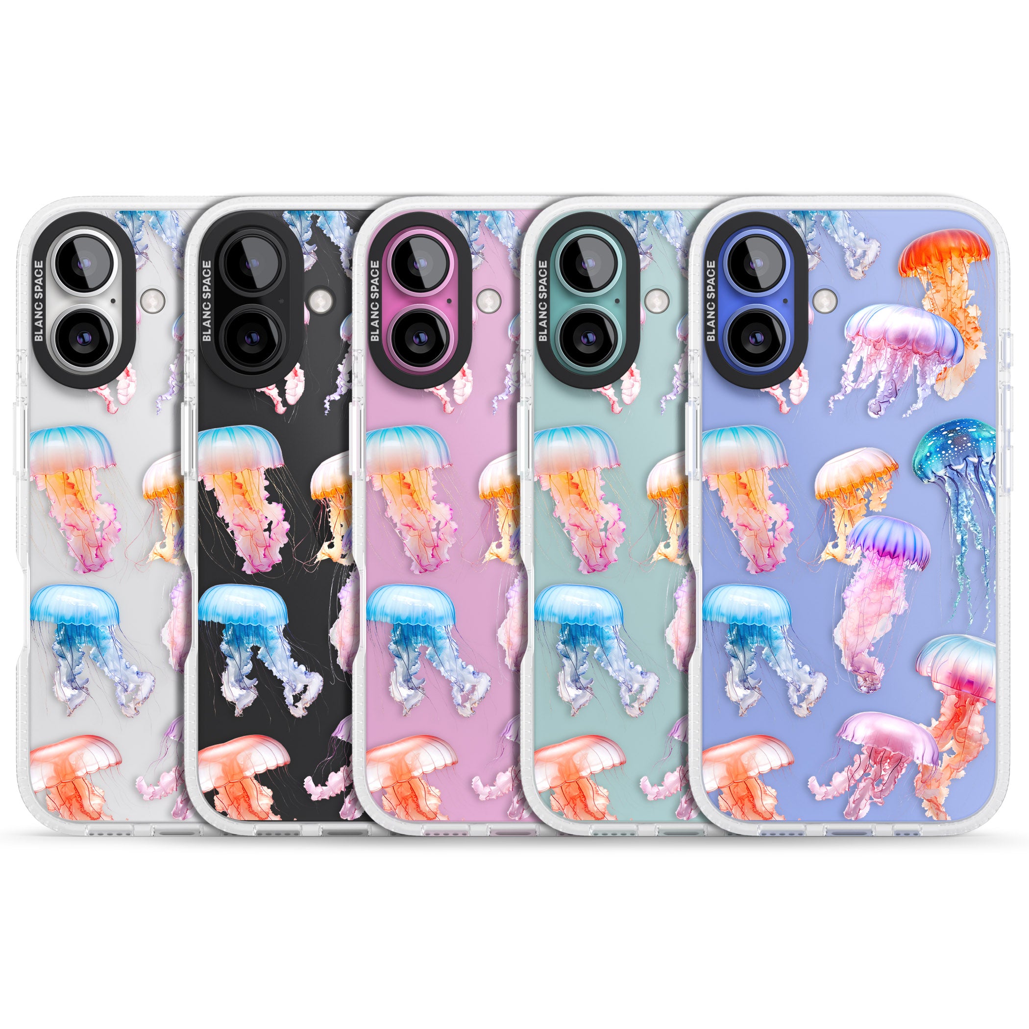 Vibrant Jellyfish iPhone 16 / 16 Plus Clear Case Impact Air - Blanc Space