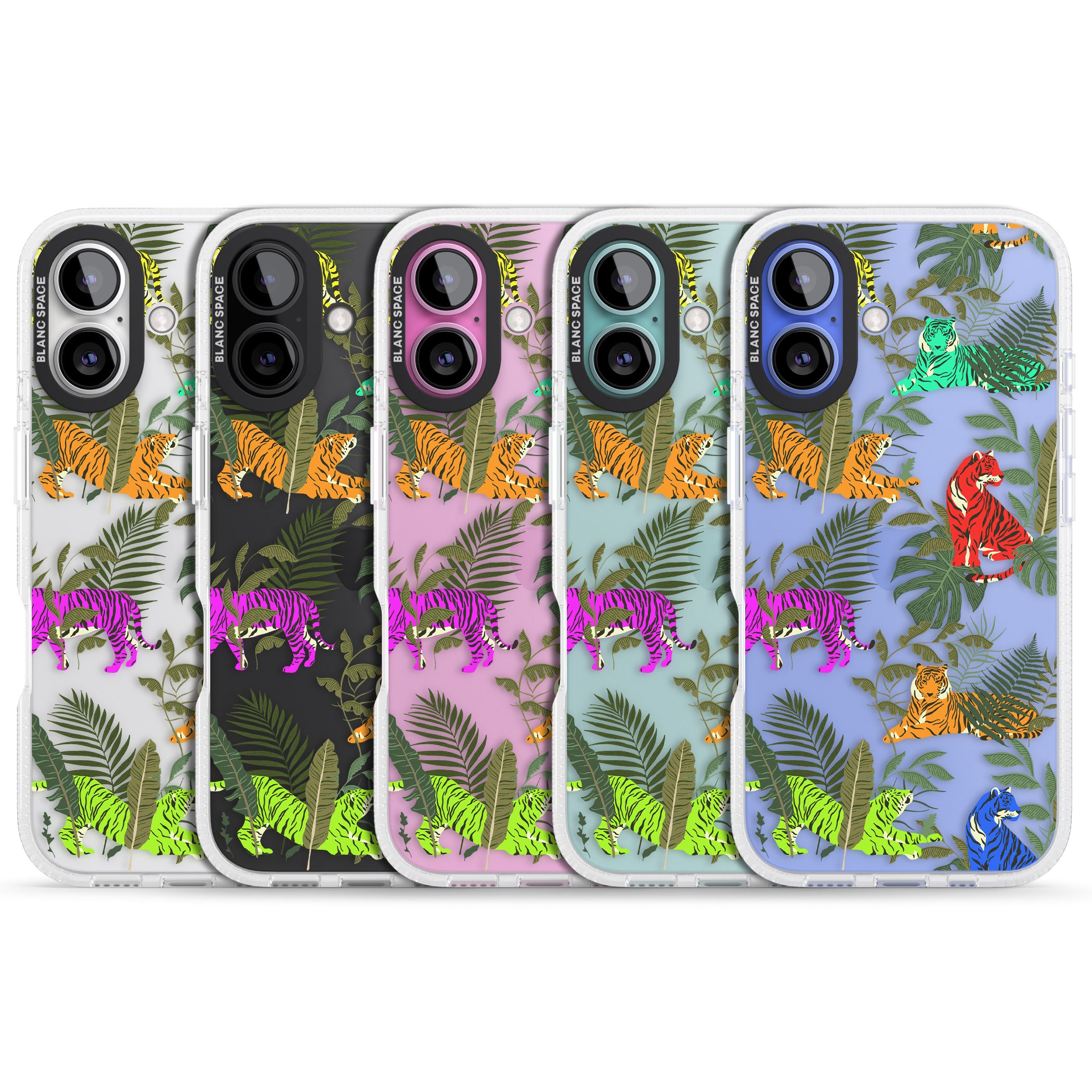 Colourful Tiger Jungle Cat Pattern iPhone 16 / 16 Plus Clear Case Impact Air - Blanc Space