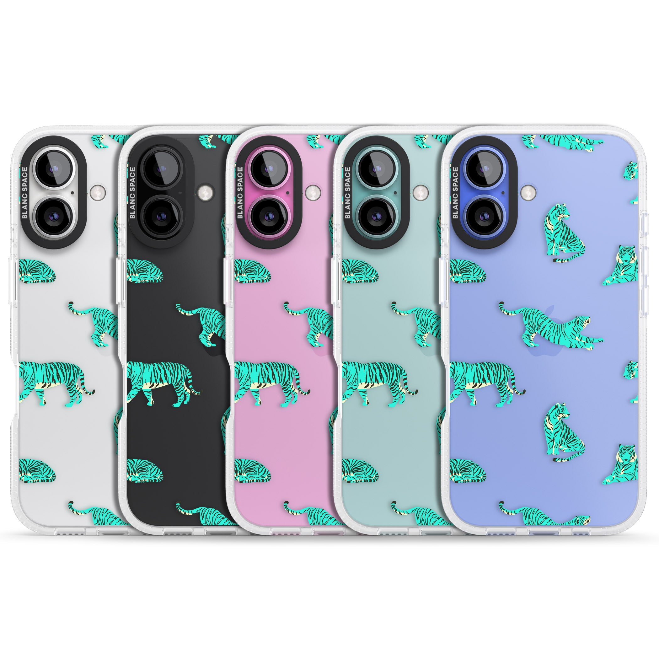 Turquoise Tiger Jungle Cat Pattern iPhone 16 / 16 Plus Clear Case Impact Air - Blanc Space