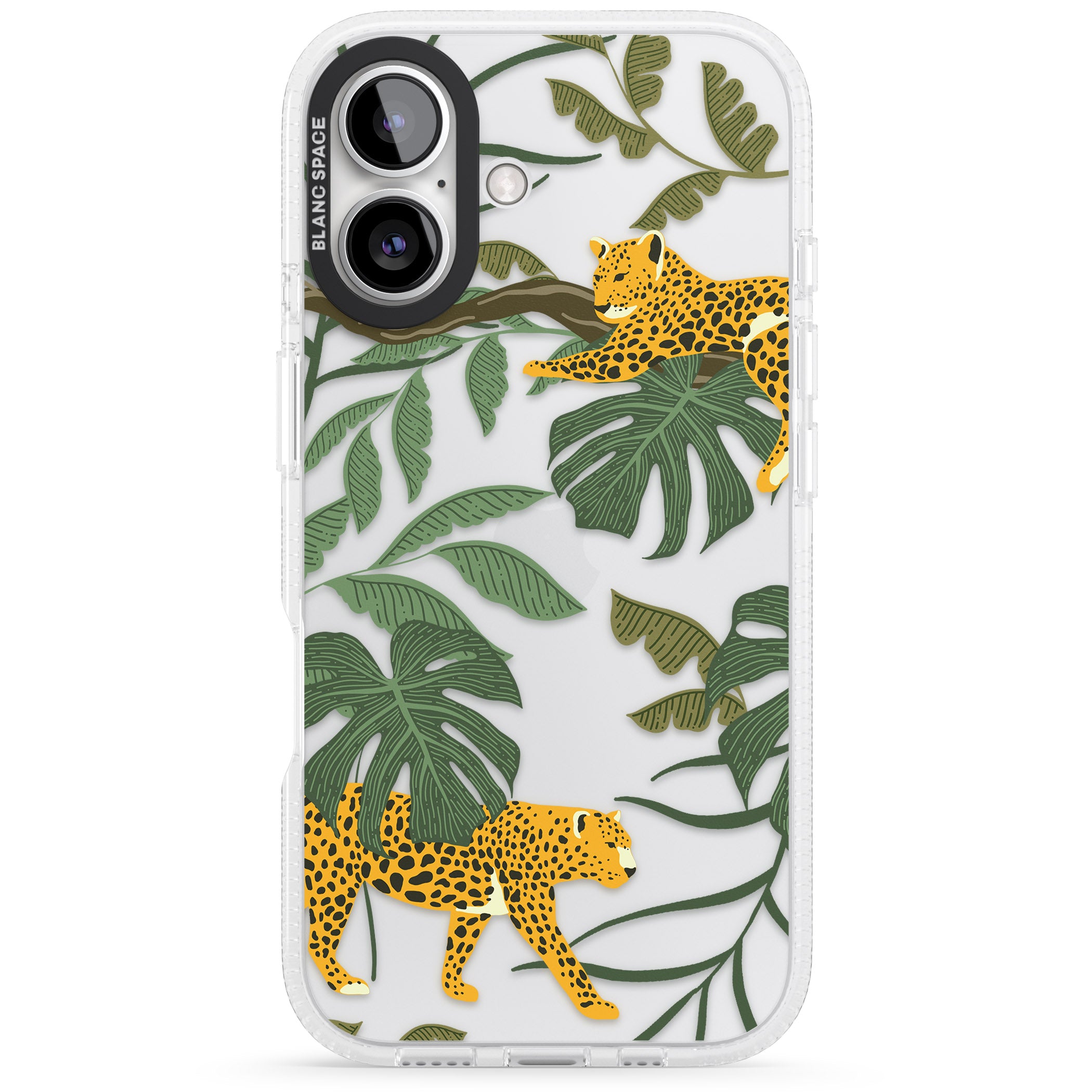 Two Jaguars & Foliage Jungle Cat Pattern iPhone 16 / 16 Plus Clear Case Impact Air - Blanc Space