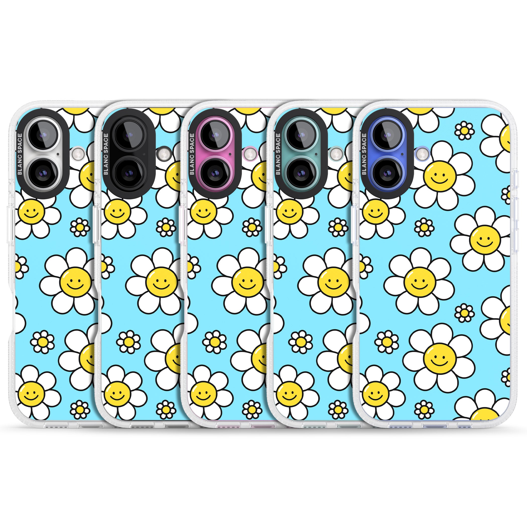 Daisy Faces Kawaii Pattern iPhone 16 / 16 Plus Clear Case Impact Air - Blanc Space