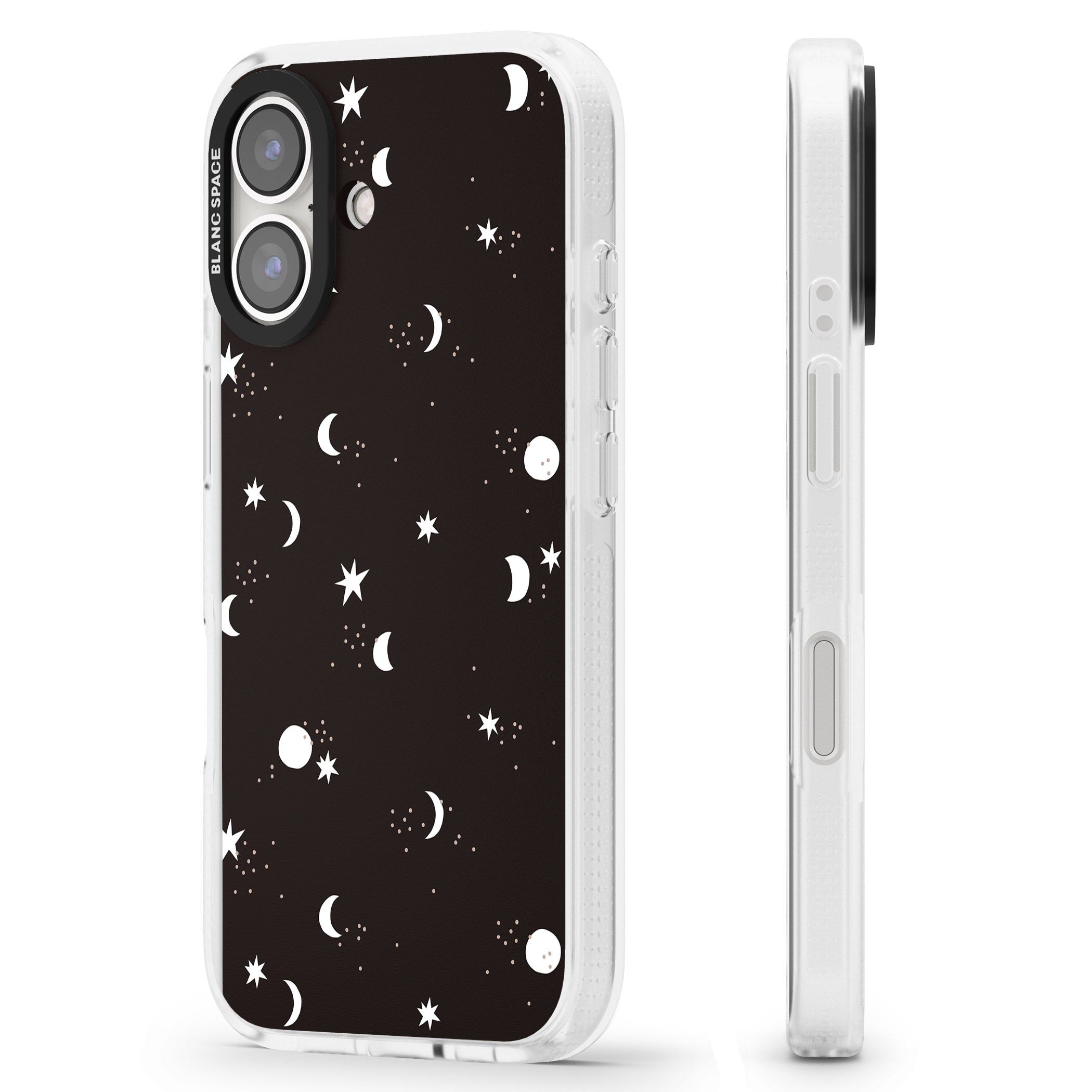 Funky Moons & Stars iPhone 16 / 16 Plus Clear Case Impact Air - Blanc Space