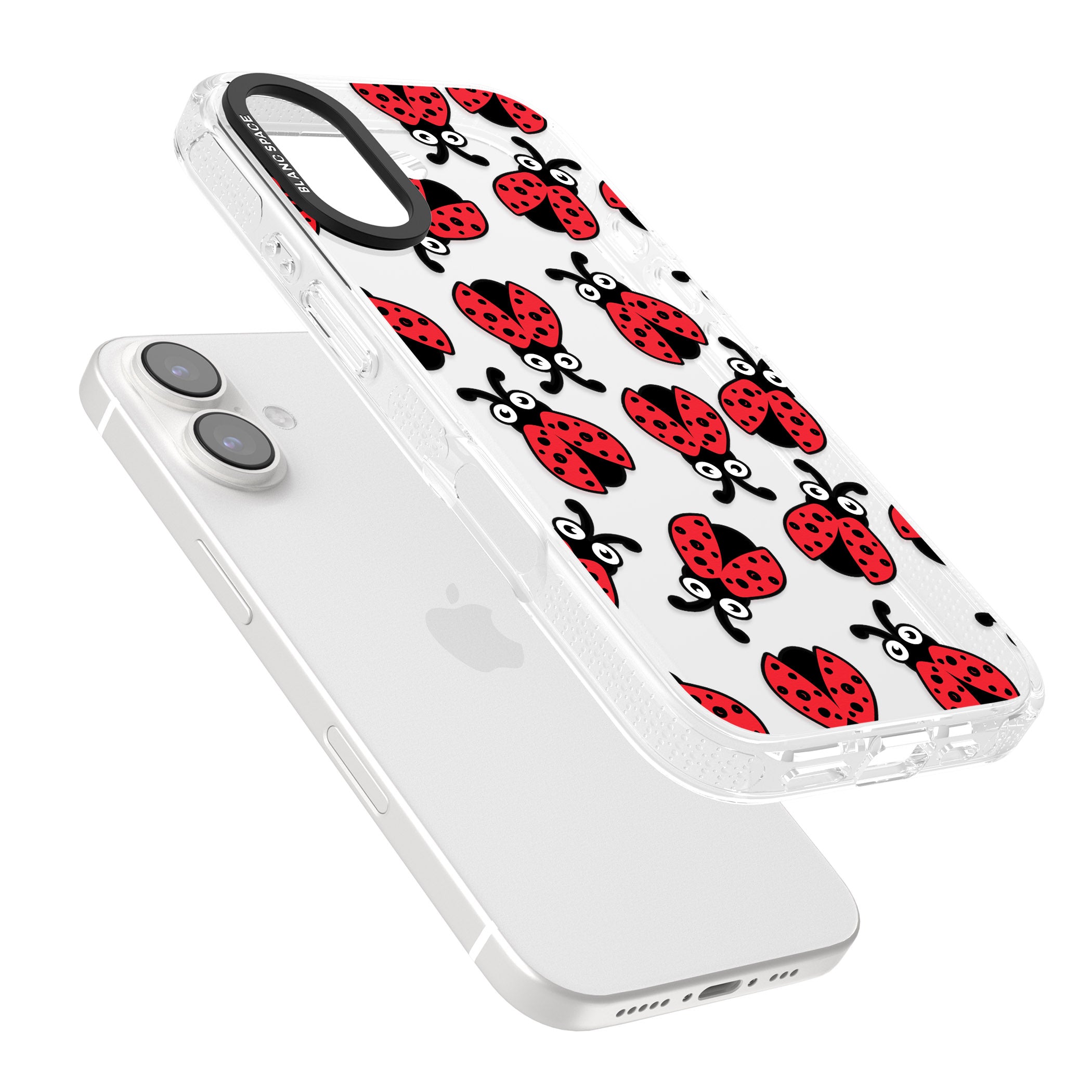 Ladybug Pattern iPhone 16 / 16 Plus Clear Case Impact Air - Blanc Space