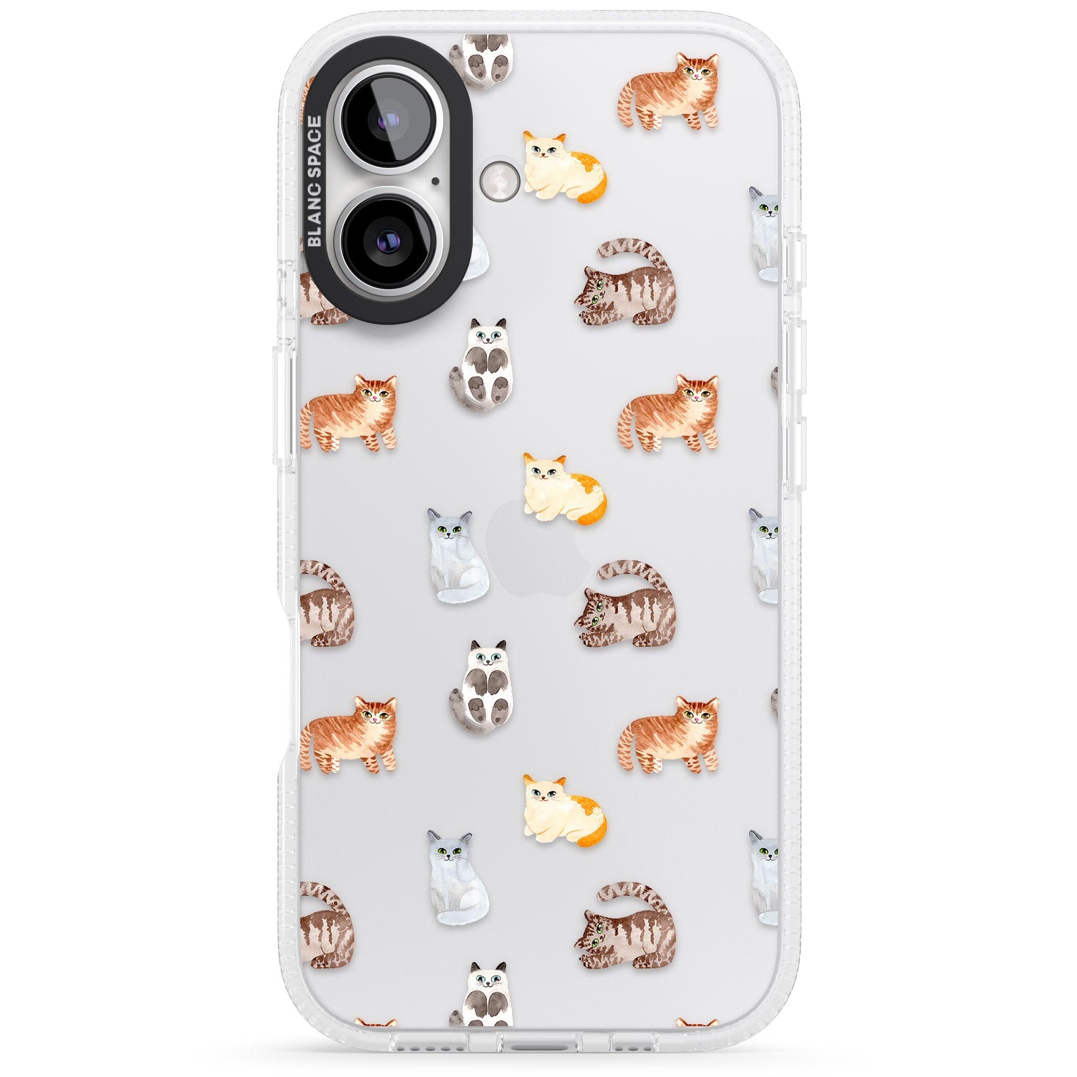Cute Cat Pattern - Clear iPhone 16 / 16 Plus Clear Case Impact Air - Blanc Space