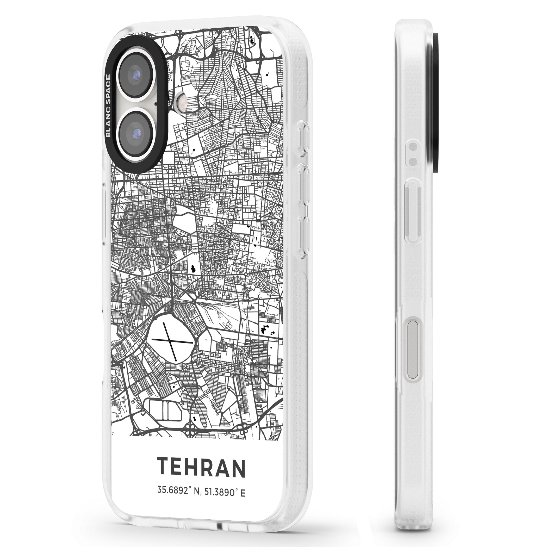 Map of Tehran, Iran iPhone 16 / 16 Plus Clear Case Impact Air - Blanc Space