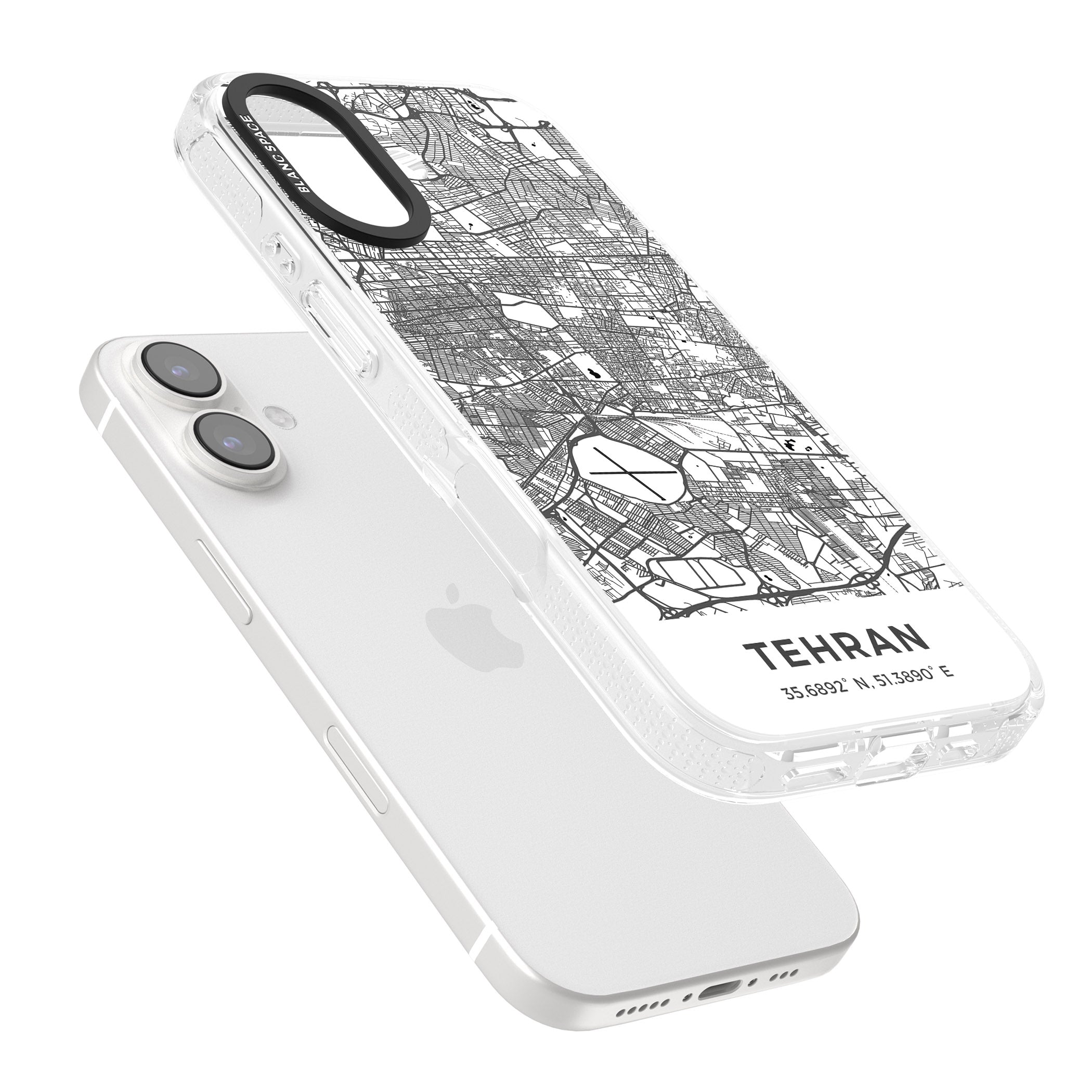 Map of Tehran, Iran iPhone 16 / 16 Plus Clear Case Impact Air - Blanc Space