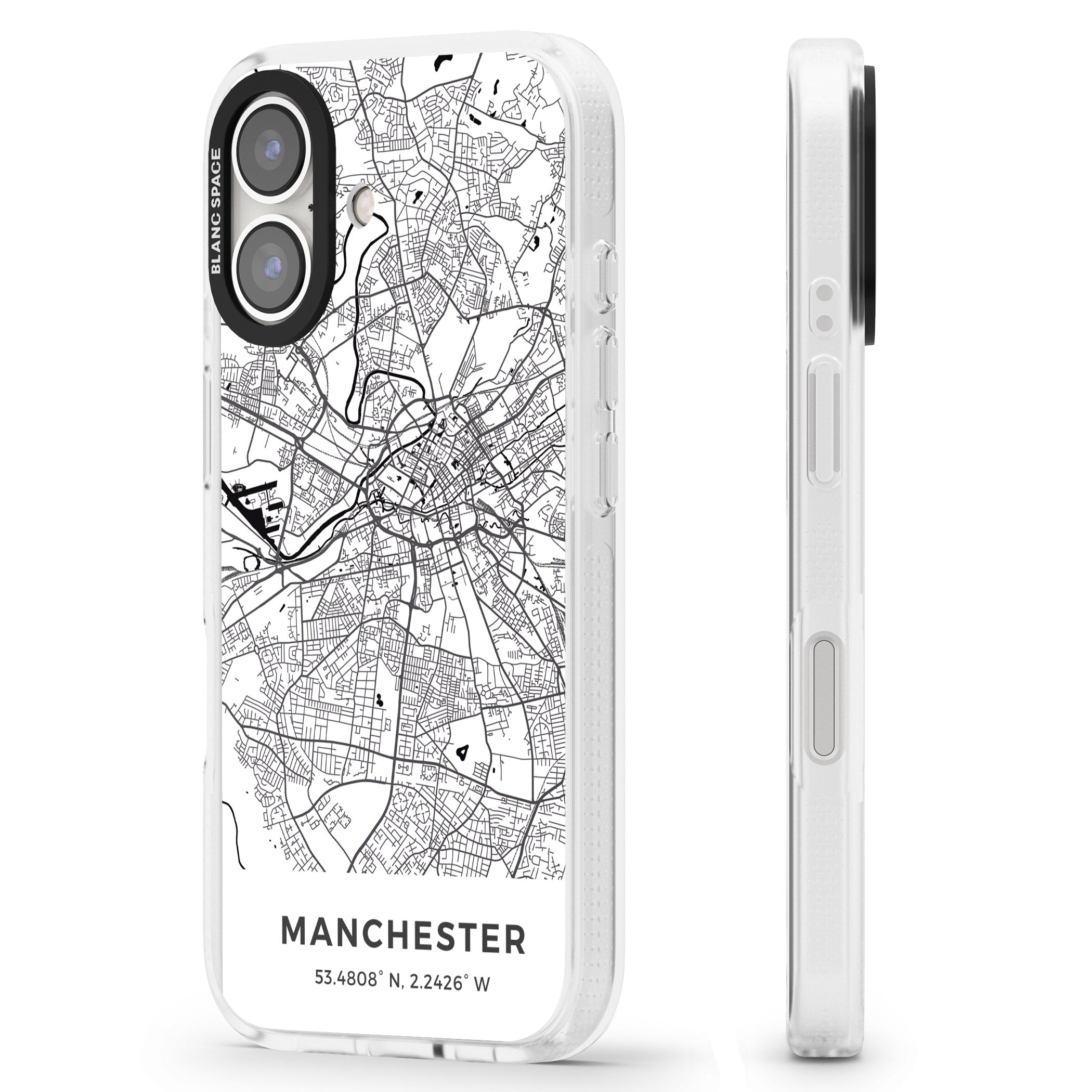 Map of Manchester, England iPhone 16 / 16 Plus Clear Case Impact Air - Blanc Space