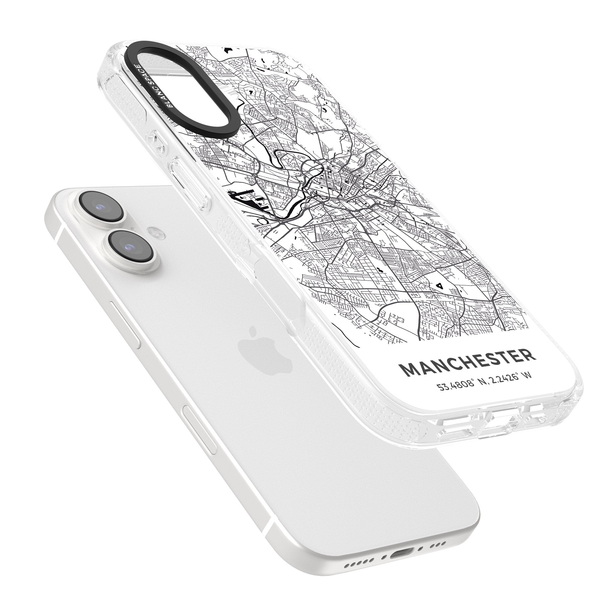Map of Manchester, England iPhone 16 / 16 Plus Clear Case Impact Air - Blanc Space