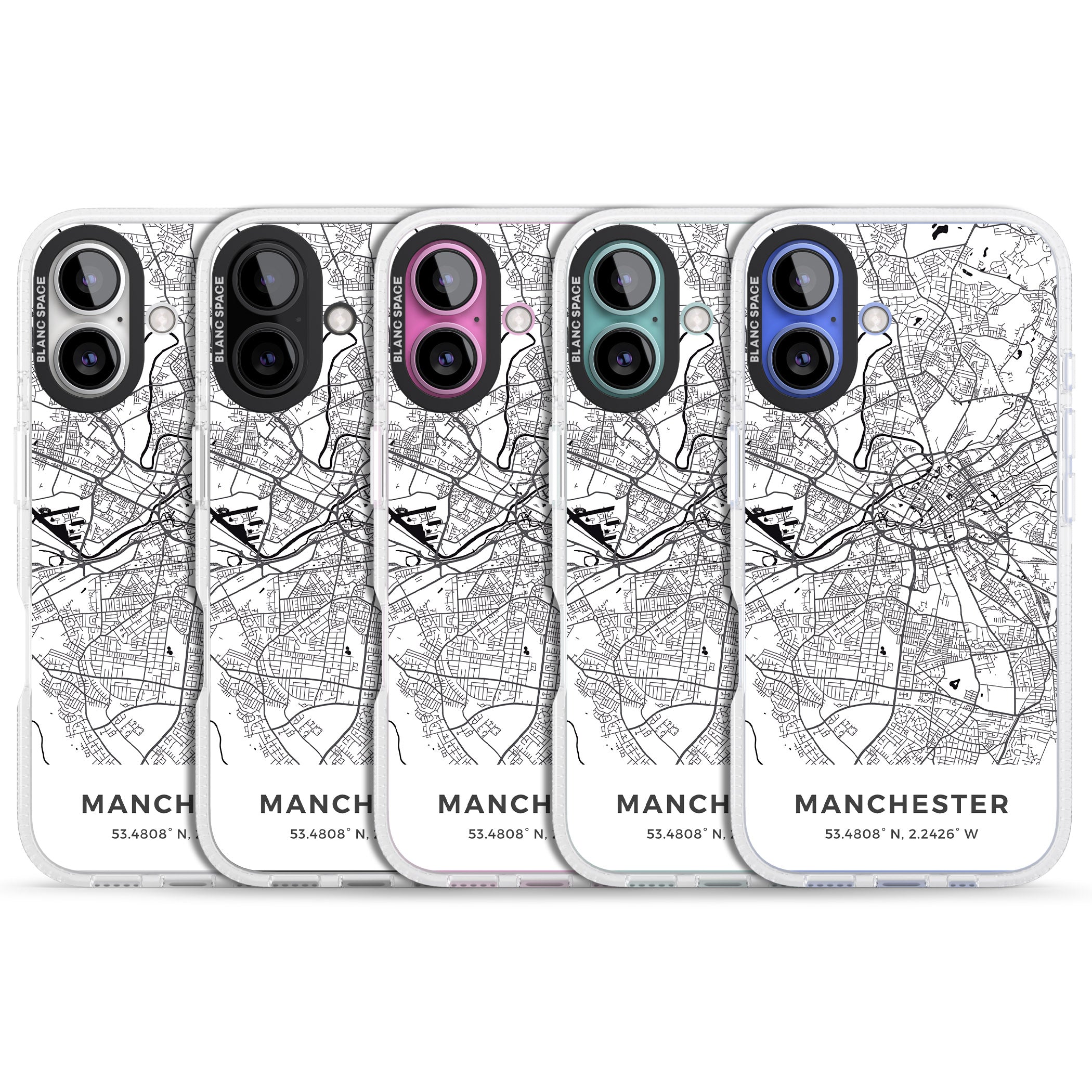 Map of Manchester, England iPhone 16 / 16 Plus Clear Case Impact Air - Blanc Space