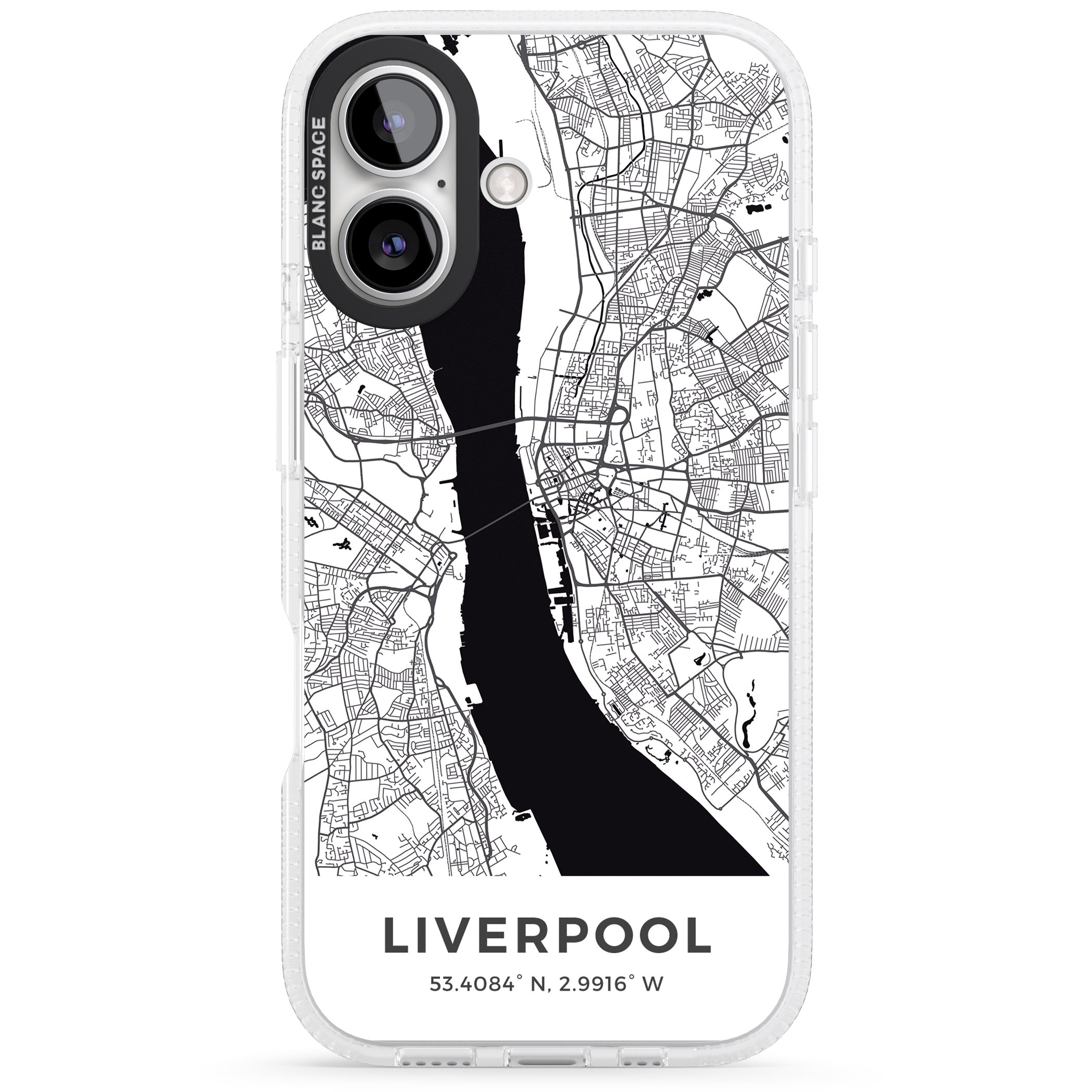 Map of Liverpool, England iPhone 16 / 16 Plus Clear Case Impact Air - Blanc Space