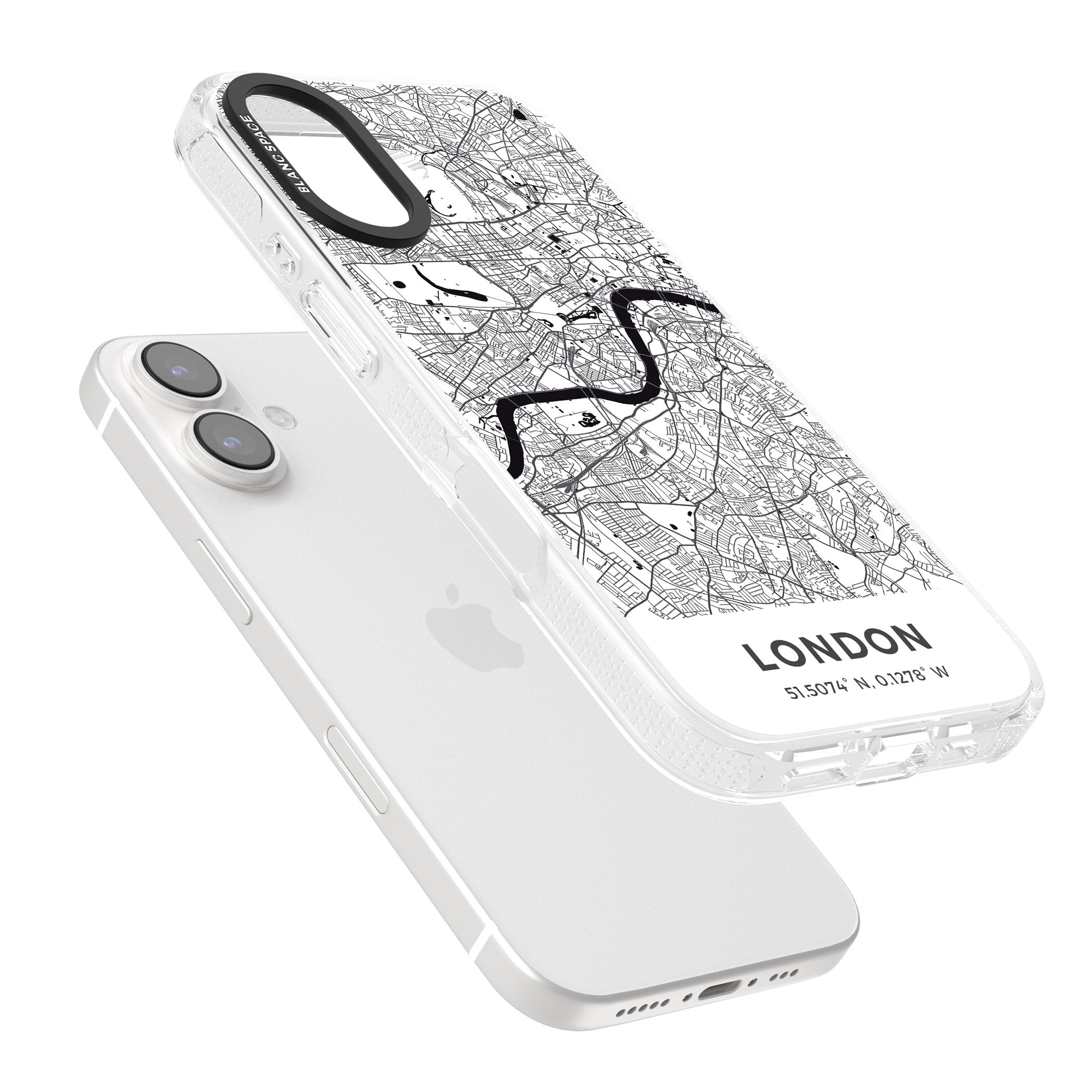 Map of London, England iPhone 16 / 16 Plus Clear Case Impact Air - Blanc Space