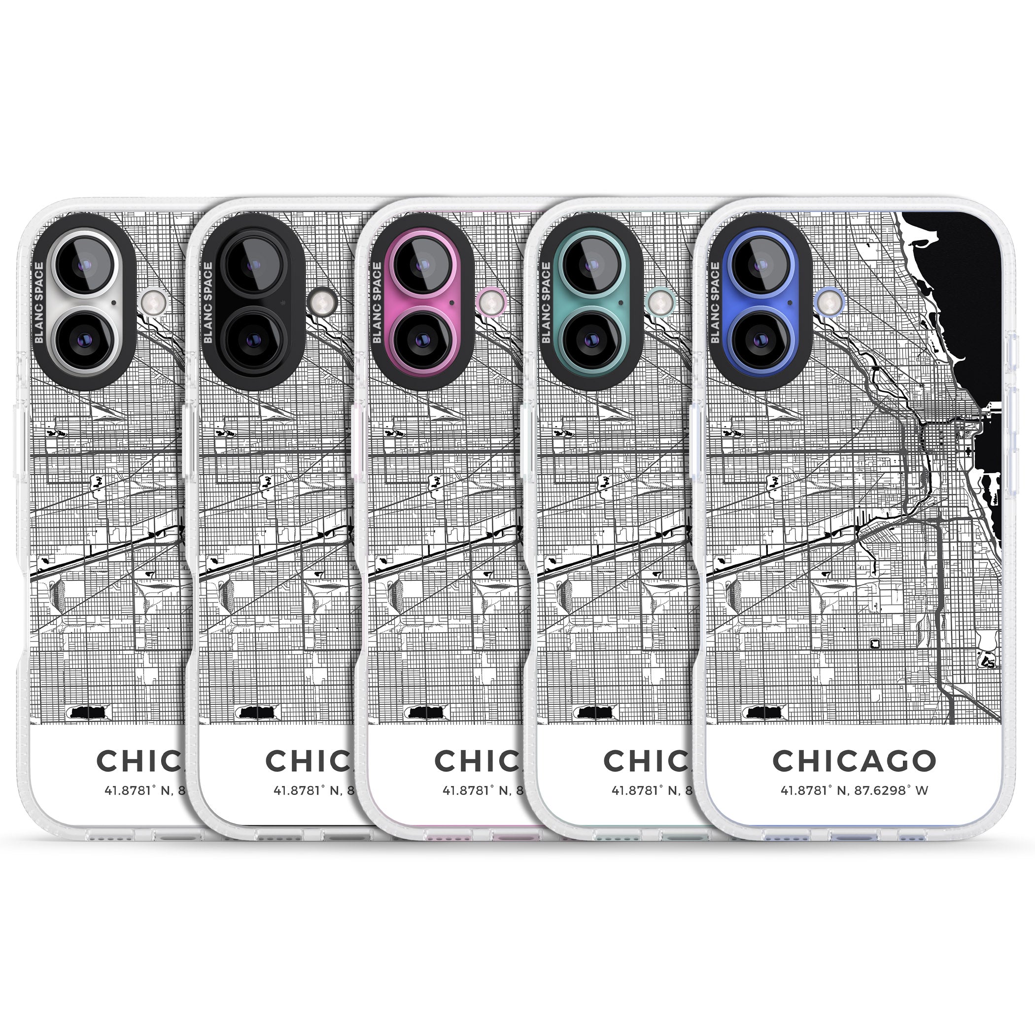 Map of Chicago, Illinois iPhone 16 / 16 Plus Clear Case Impact Air - Blanc Space