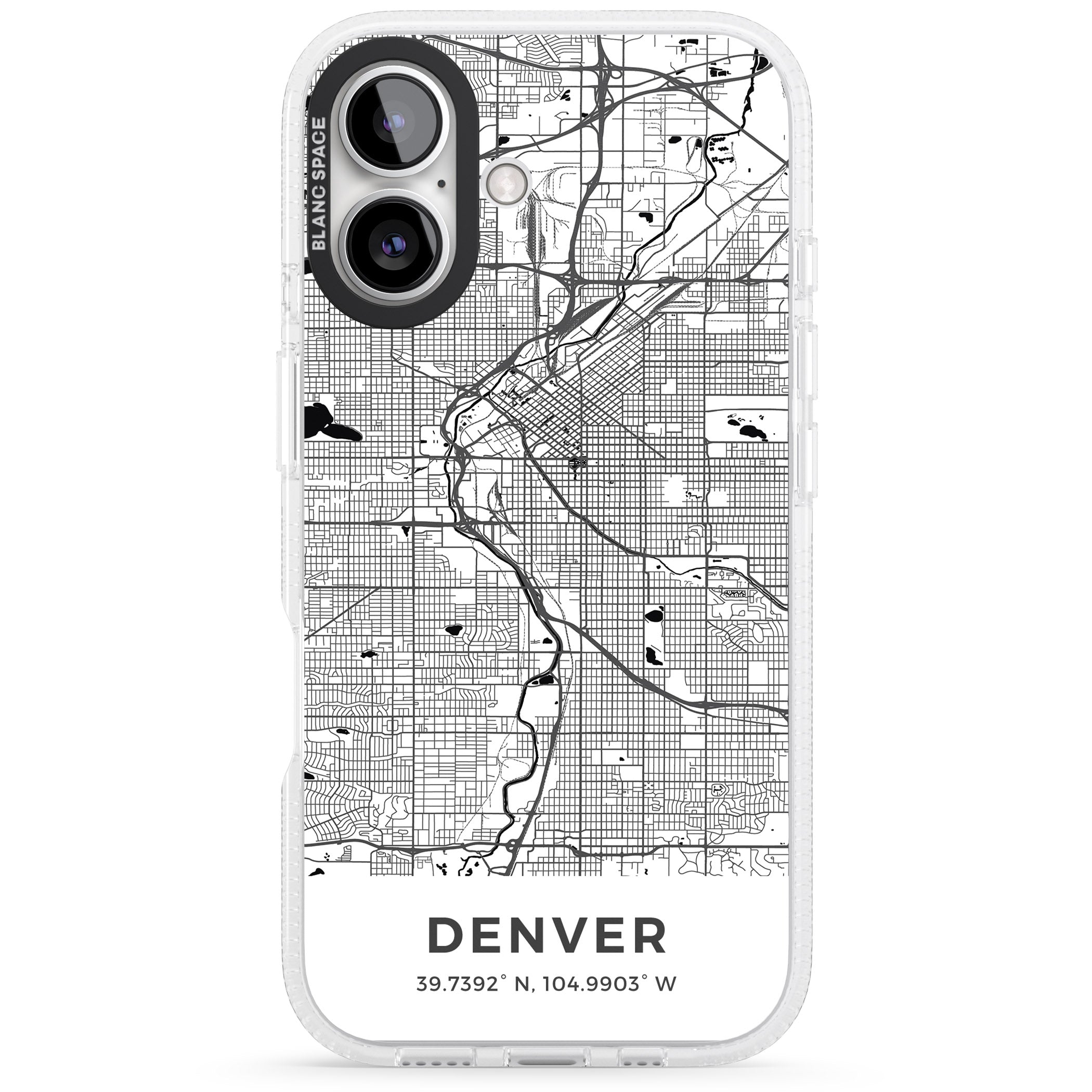 Map of Denver, Colorado iPhone 16 / 16 Plus Clear Case Impact Air - Blanc Space