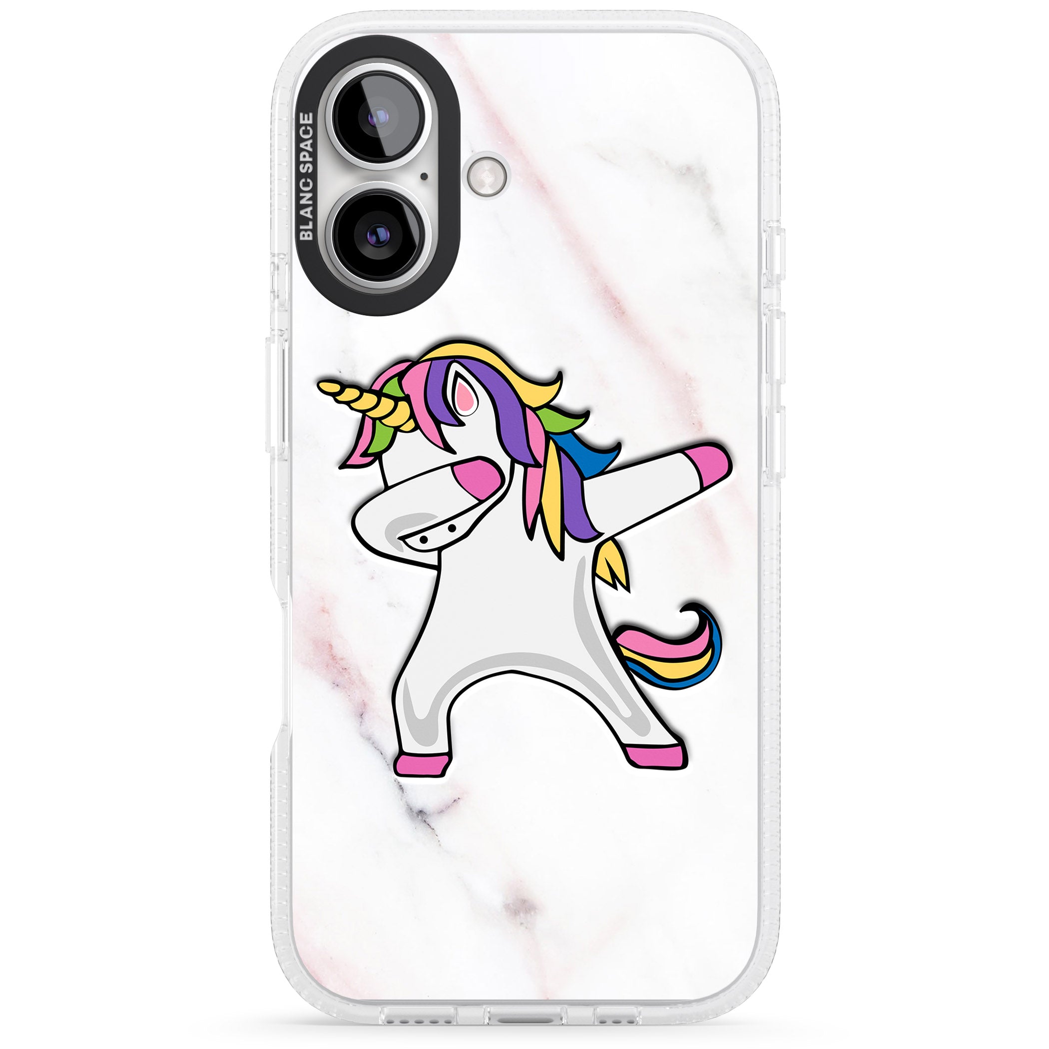 Designer Marble Unicorn Dab iPhone 16 / 16 Plus Clear Case Impact Air - Blanc Space