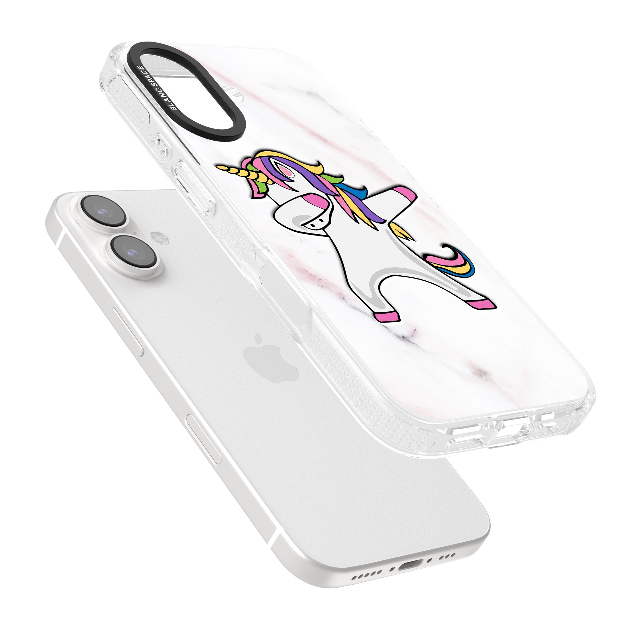 Designer Marble Unicorn Dab iPhone 16 / 16 Plus Clear Case Impact Air - Blanc Space