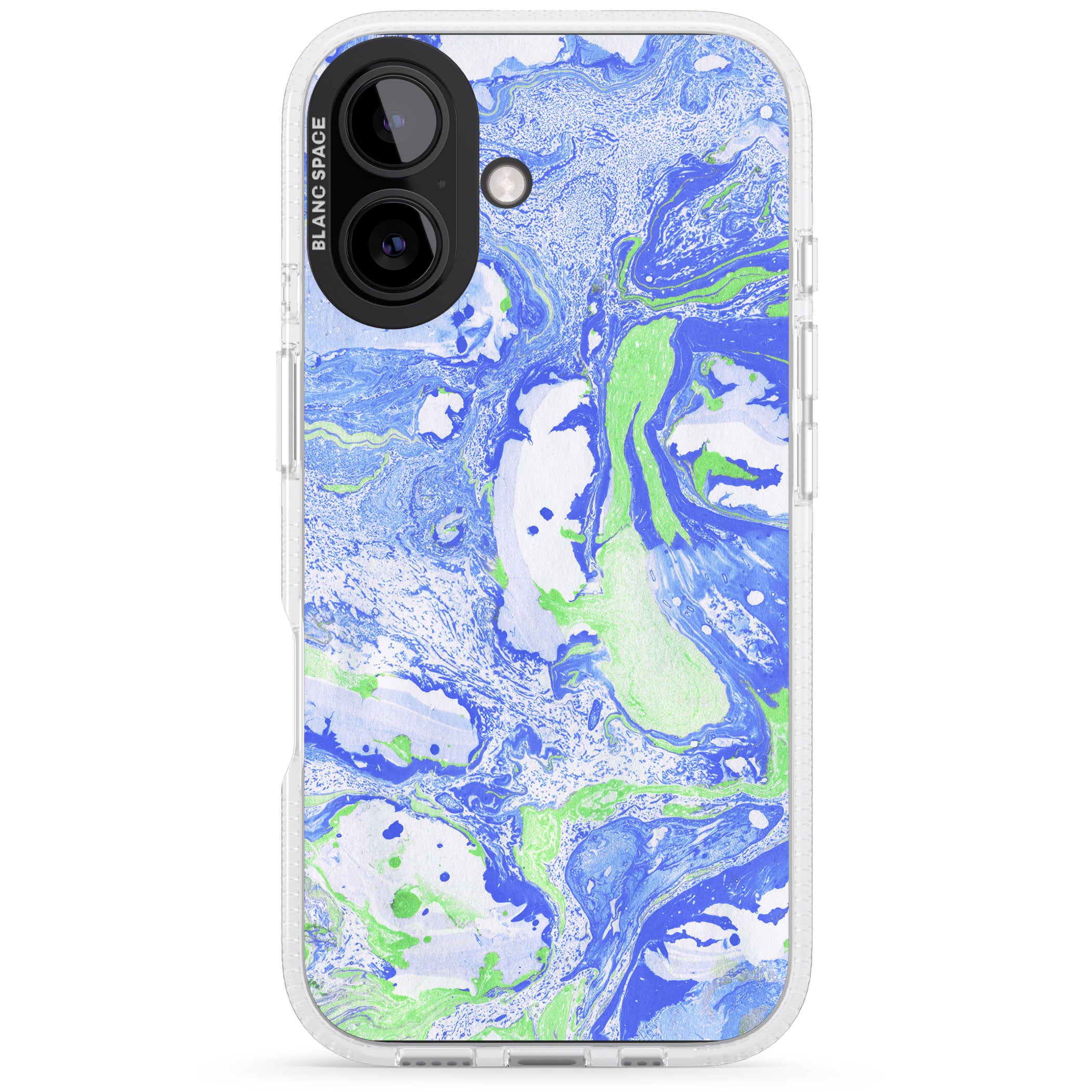 Dark Blue & Green Marbled Paper Pattern iPhone 16 / 16 Plus Clear Case Impact Air - Blanc Space