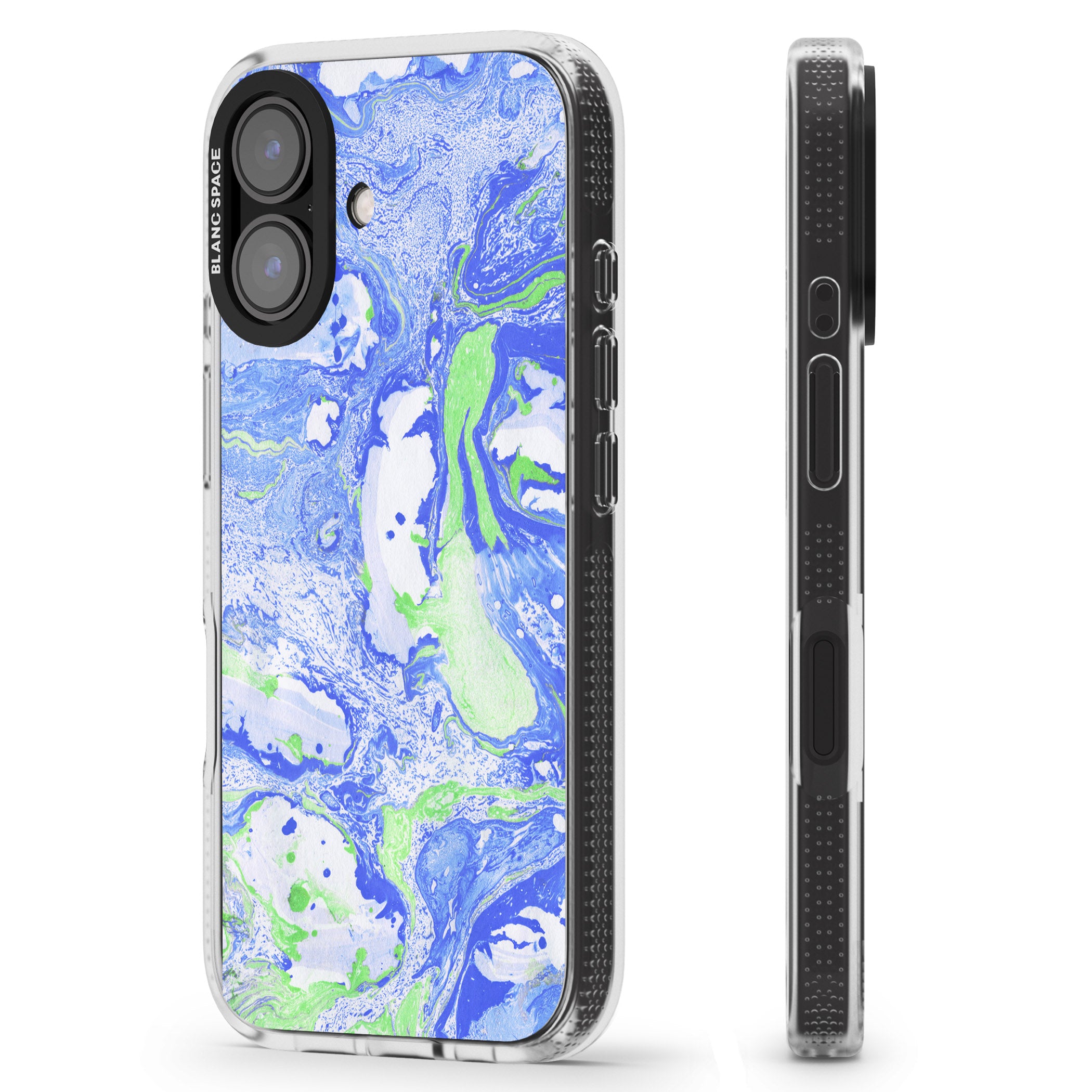 Dark Blue & Green Marbled Paper Pattern iPhone 16 / 16 Plus Clear Case Impact Air - Blanc Space
