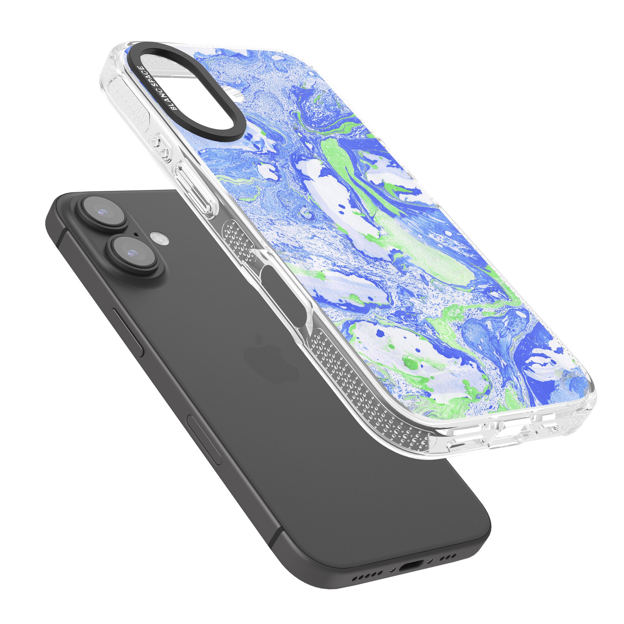 Dark Blue & Green Marbled Paper Pattern iPhone 16 / 16 Plus Clear Case Impact Air - Blanc Space