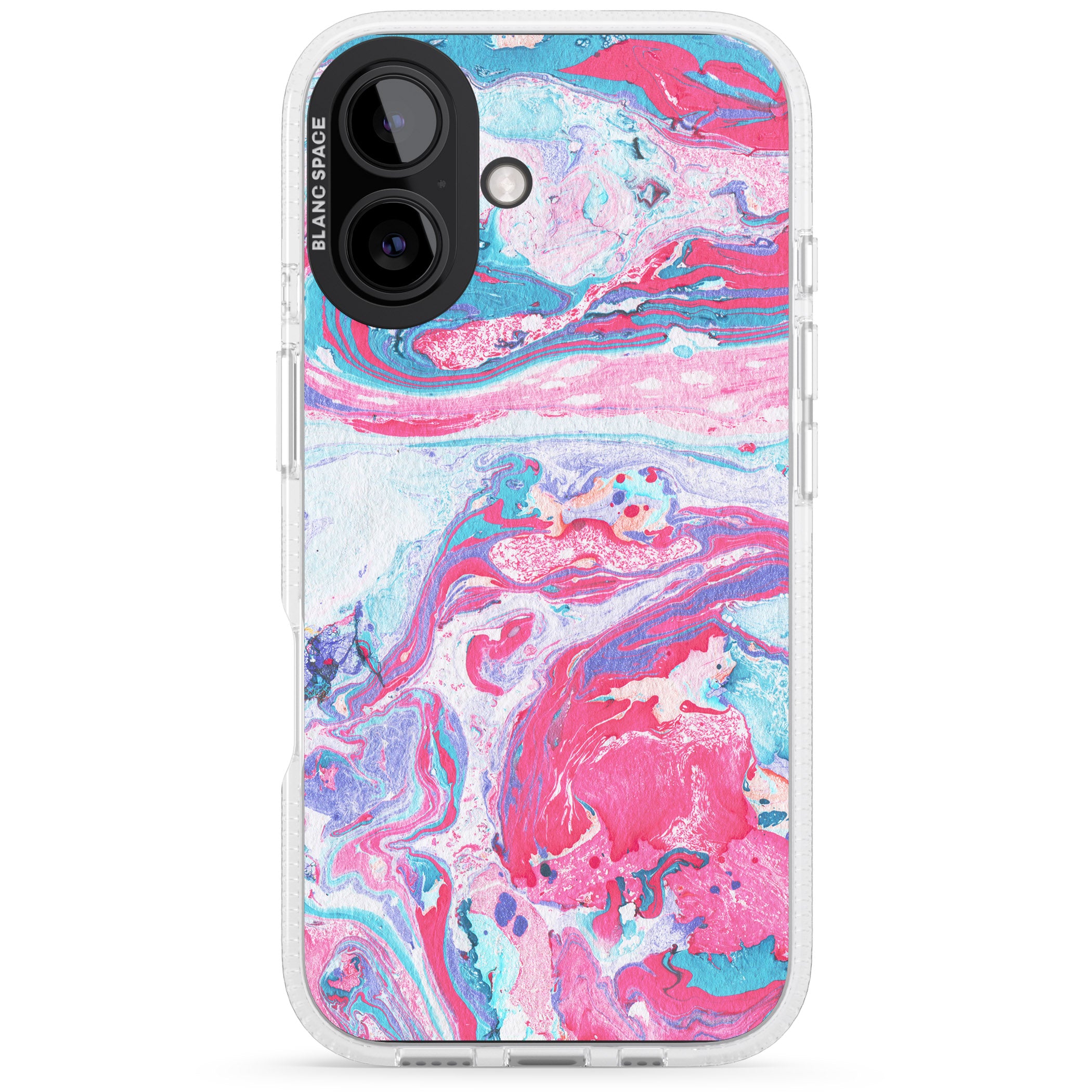 Pink, Blue & Purple Marbled Paper Pattern iPhone 16 / 16 Plus Clear Case Impact Air - Blanc Space