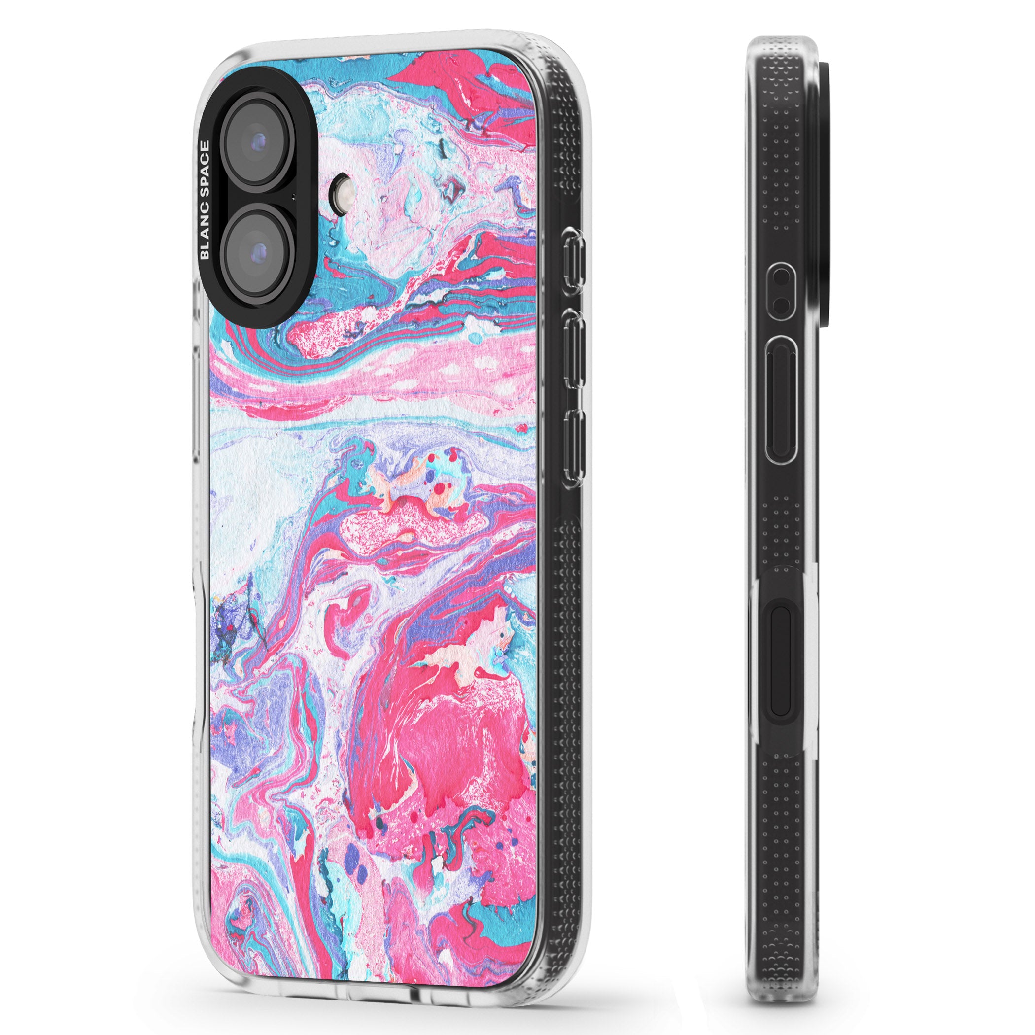 Pink, Blue & Purple Marbled Paper Pattern iPhone 16 / 16 Plus Clear Case Impact Air - Blanc Space