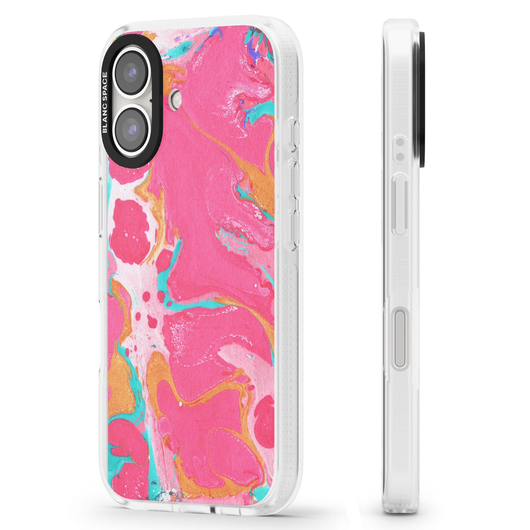 Pink, Orange & Turquoise Marbled Paper Pattern iPhone 16 / 16 Plus Clear Case Impact Air - Blanc Space