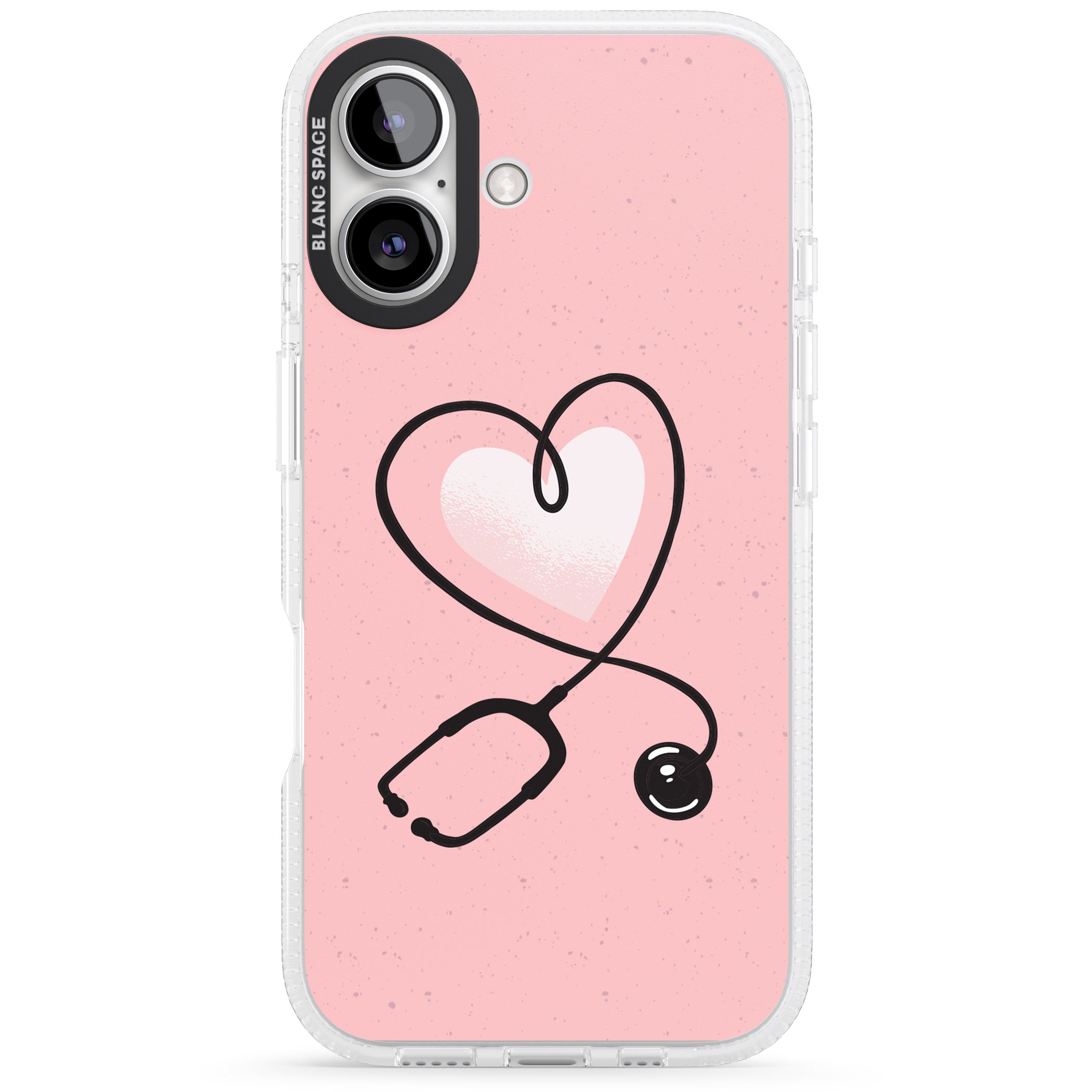 Medical Inspired Design Stethoscope Heart iPhone 16 / 16 Plus Clear Case Impact Air - Blanc Space