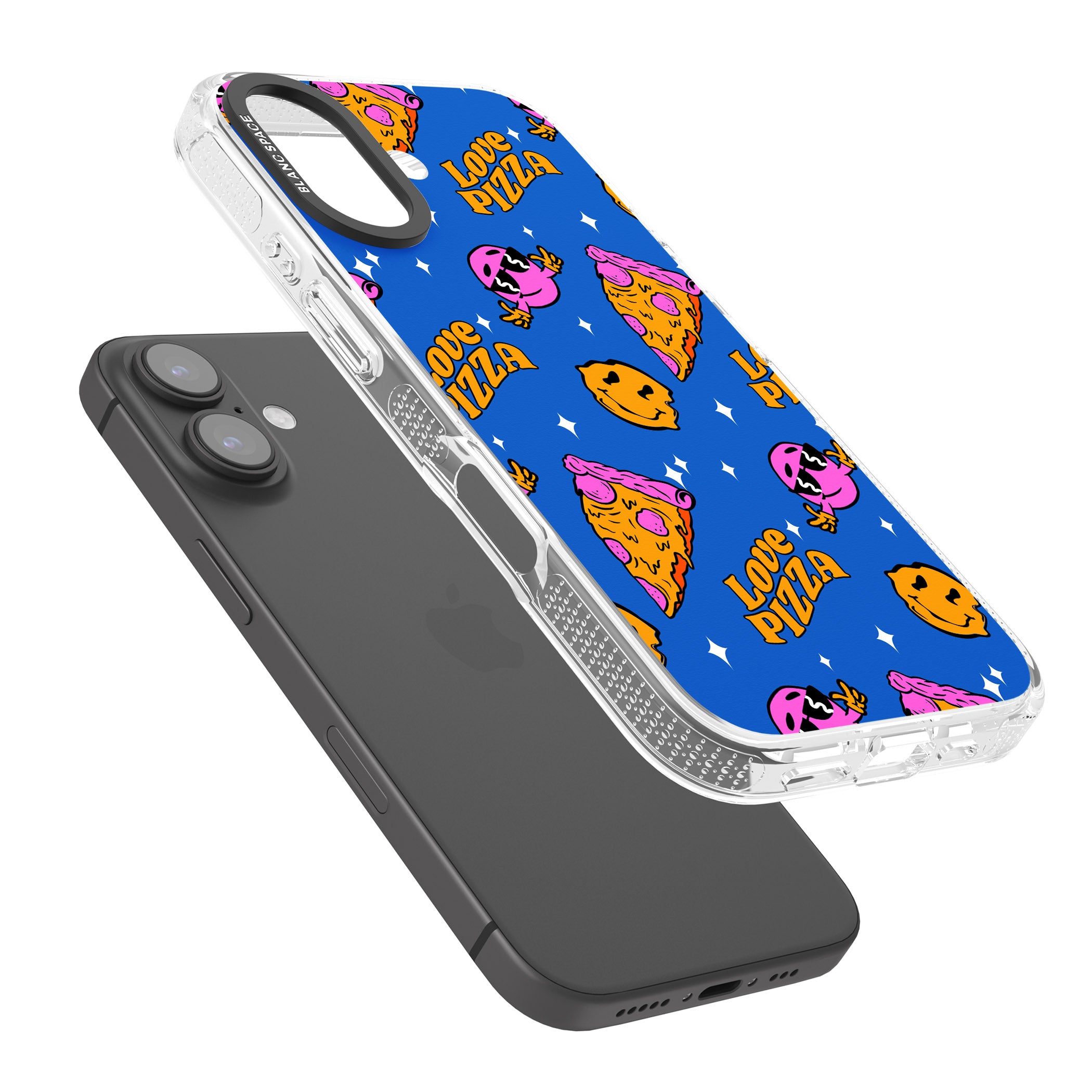 Psychedelic Love Pizza Pattern iPhone 16 / 16 Plus Clear Case Impact Air - Blanc Space