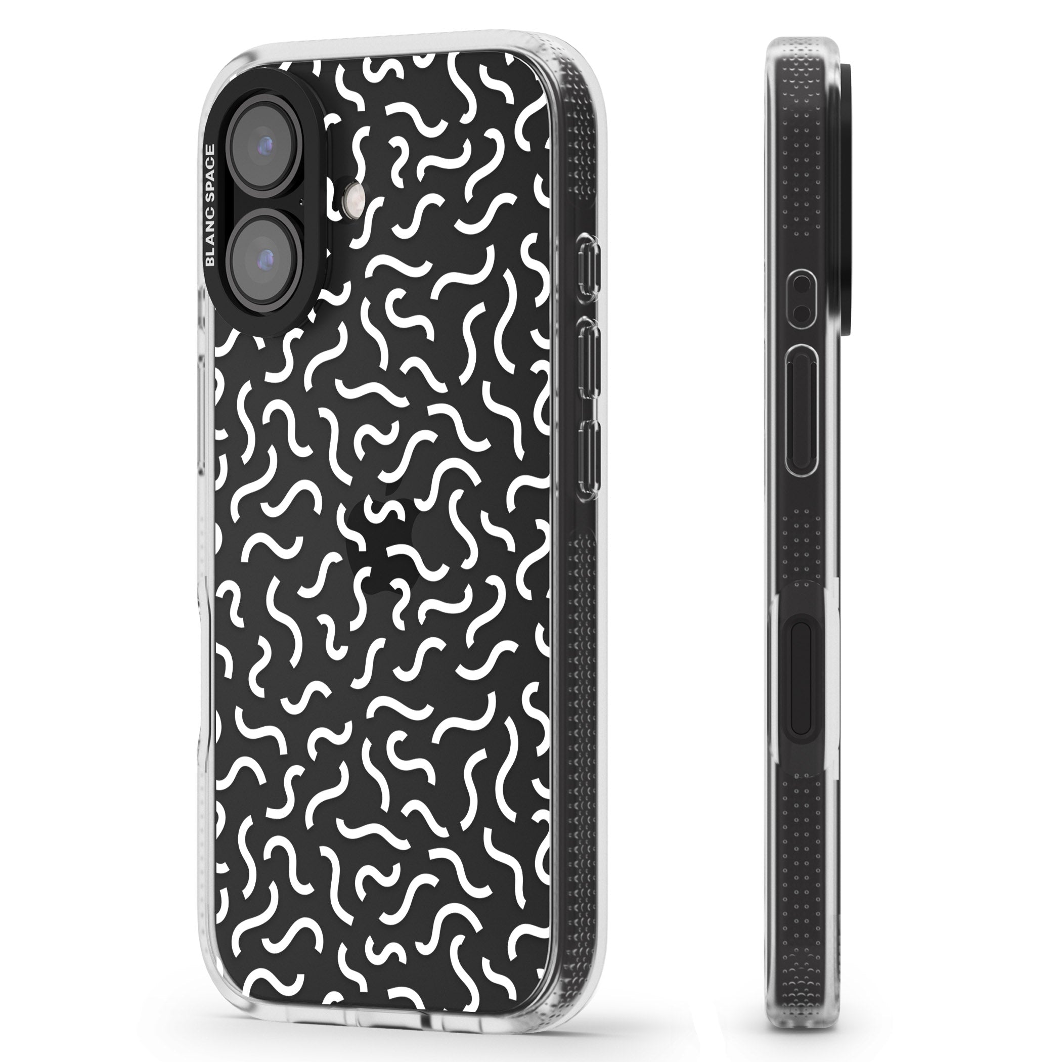 White Wavy Squiggles Memphis Retro Pattern Design iPhone 16 / 16 Plus Clear Case Impact Air - Blanc Space
