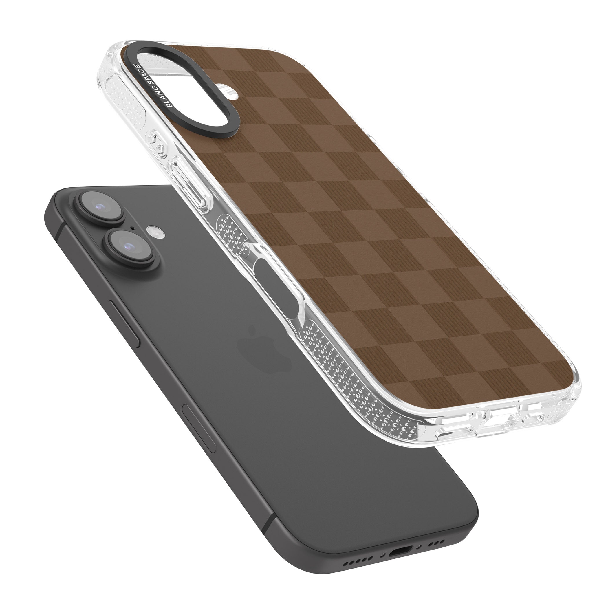 CHOCOLATE CHECKERED iPhone 16 / 16 Plus Clear Case Impact Air - Blanc Space