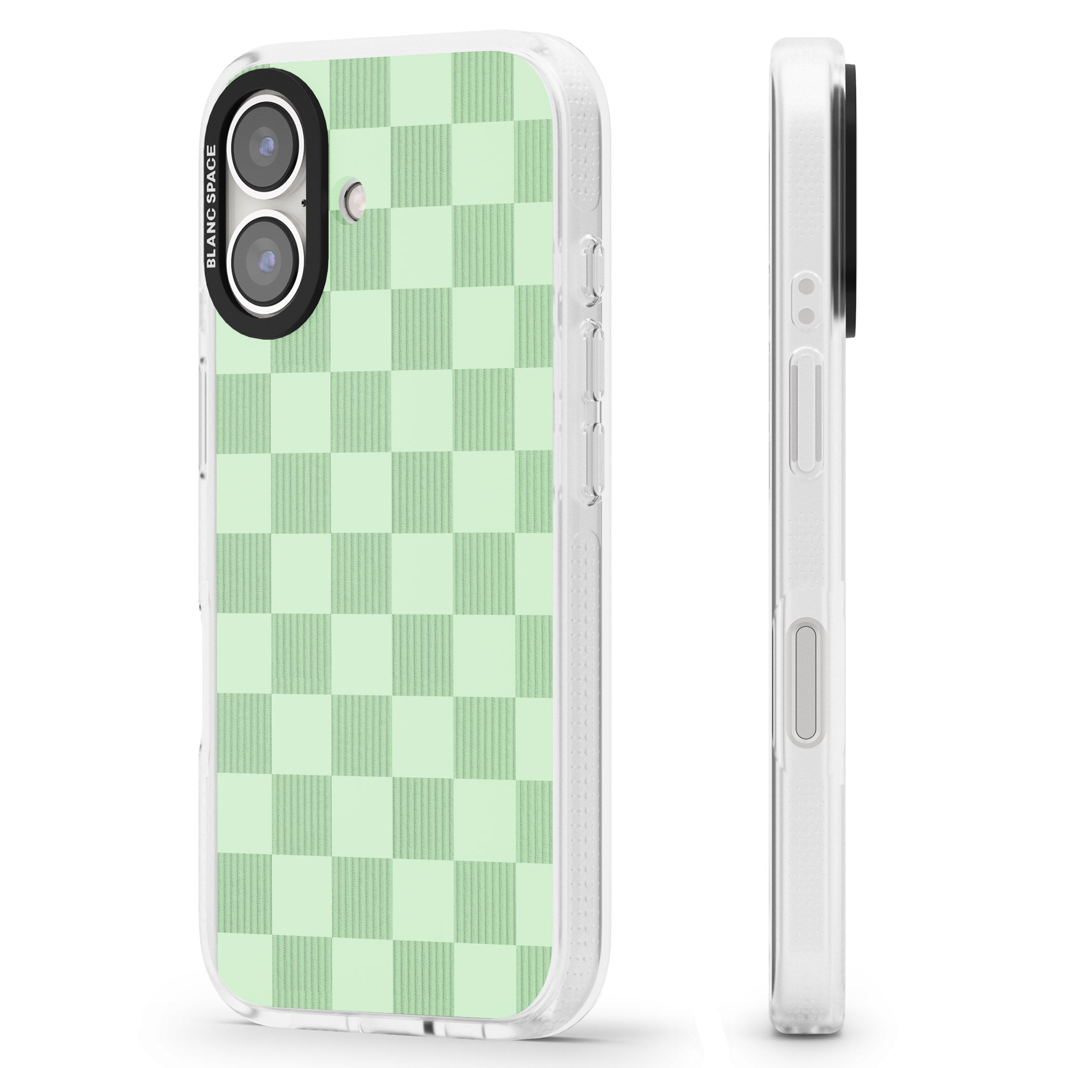 SEAFOAM CHECKERED iPhone 16 / 16 Plus Clear Case Impact Air - Blanc Space