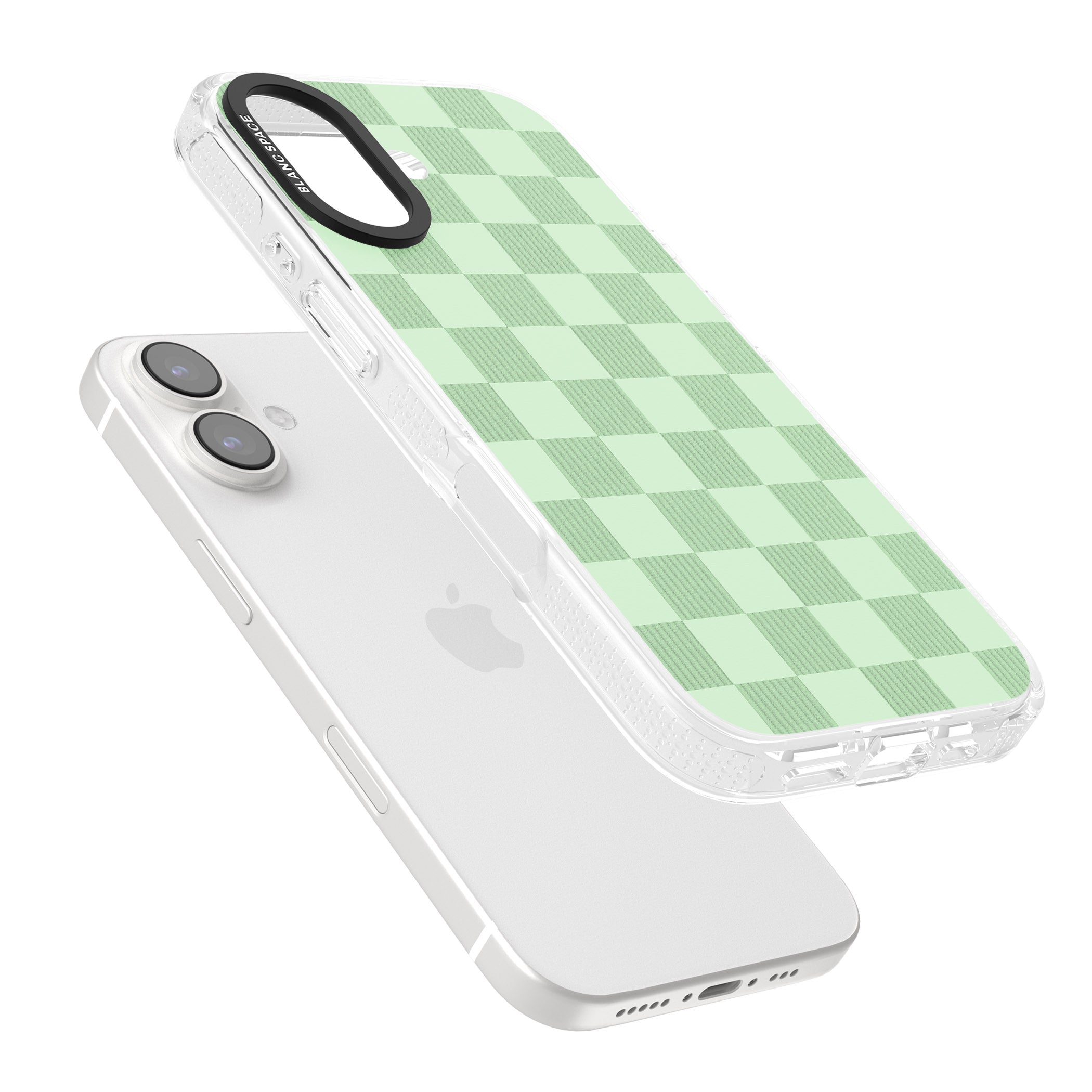 SEAFOAM CHECKERED iPhone 16 / 16 Plus Clear Case Impact Air - Blanc Space