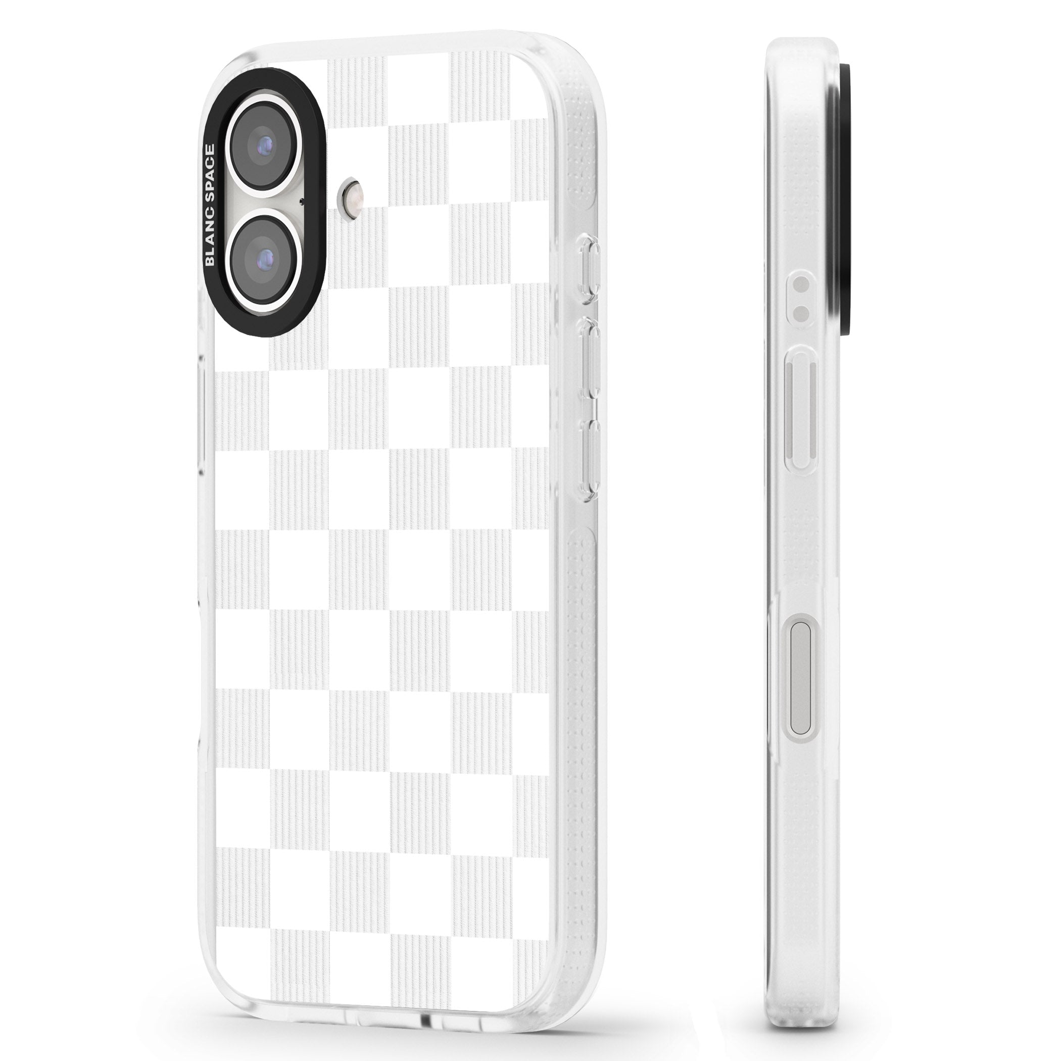 WHITE CHECKERED iPhone 16 / 16 Plus Clear Case Impact Air - Blanc Space