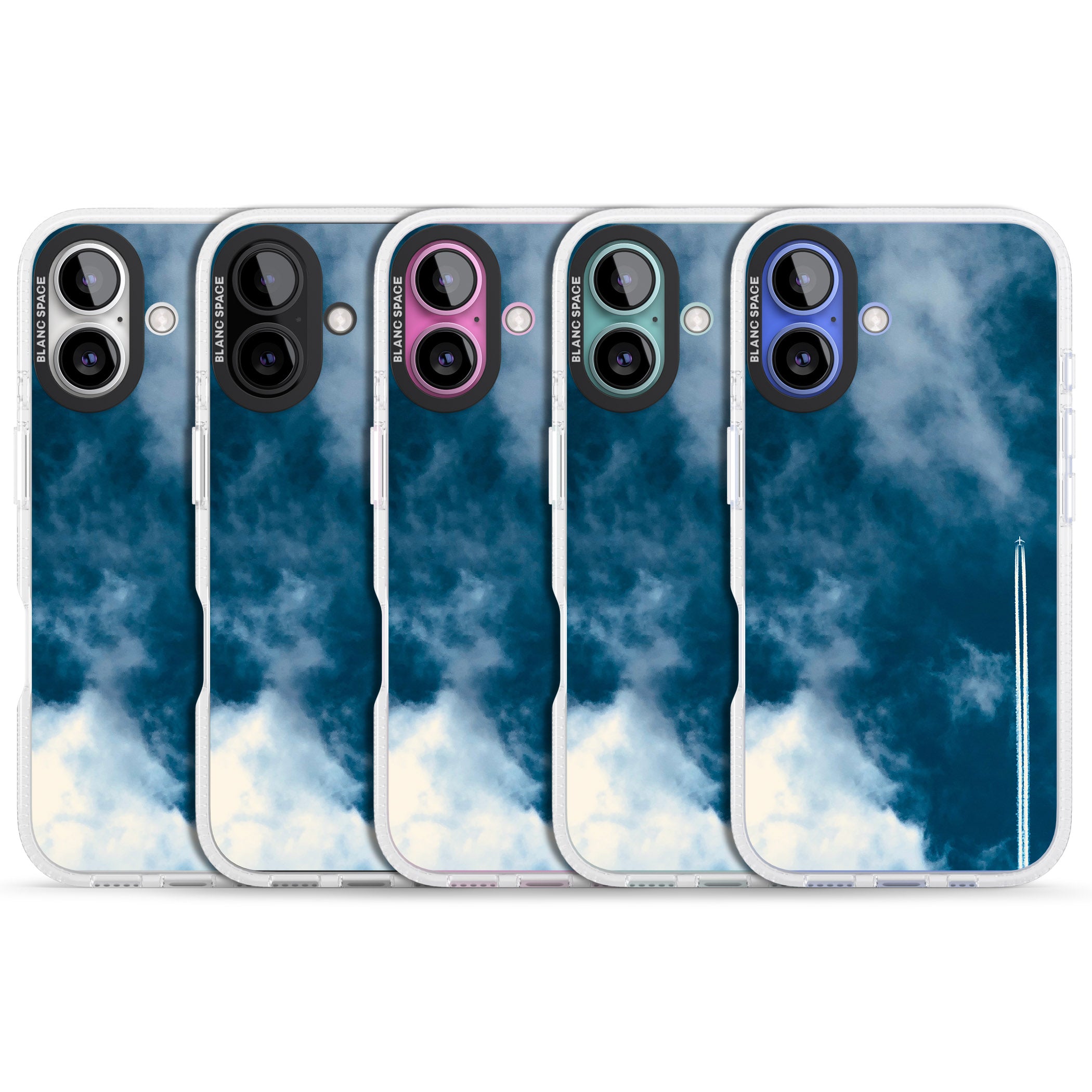 Plane in Cloudy Sky Photograph iPhone 16 / 16 Plus Clear Case Impact Air - Blanc Space