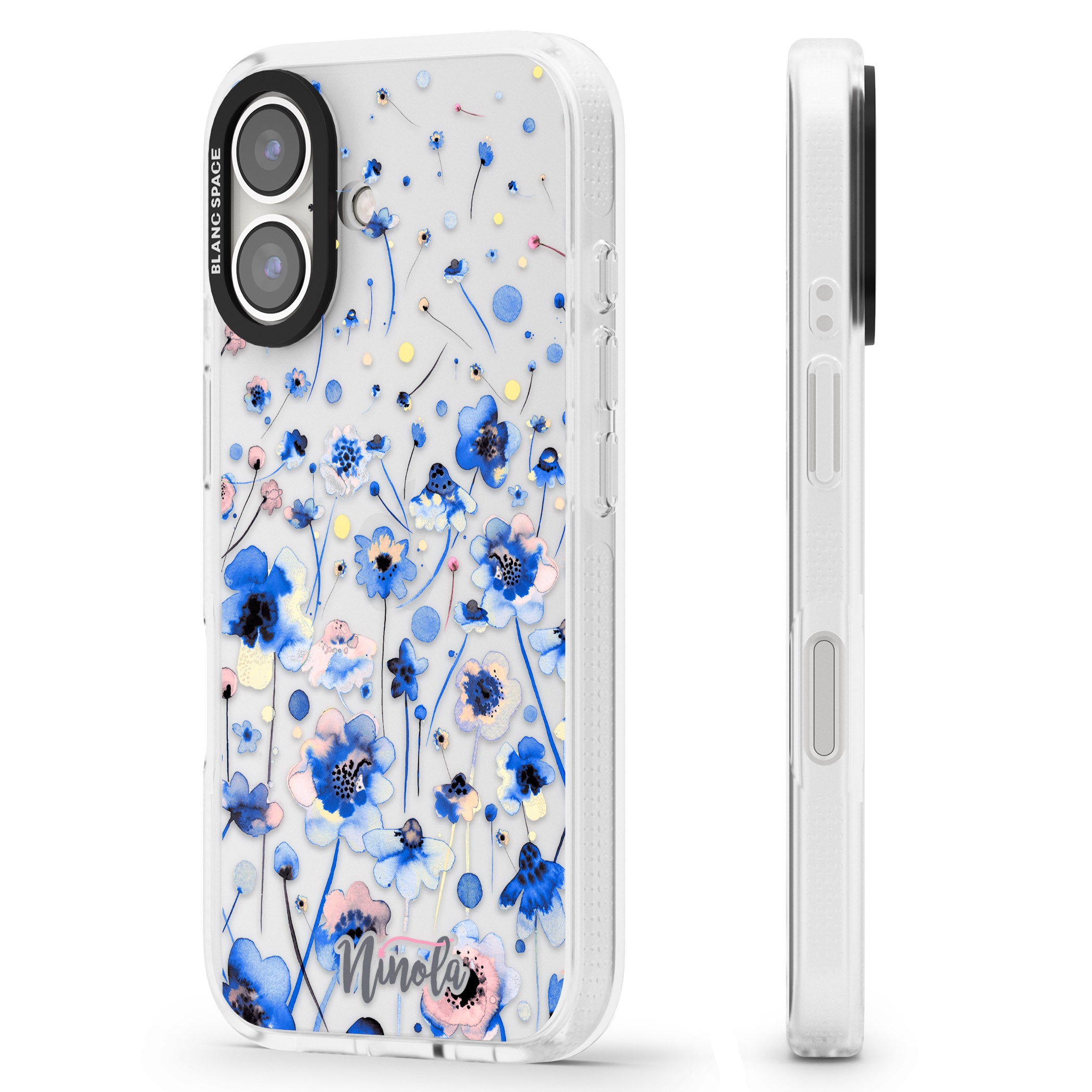 Ink Flowers Blue iPhone 16 / 16 Plus Clear Case Impact Air - Blanc Space