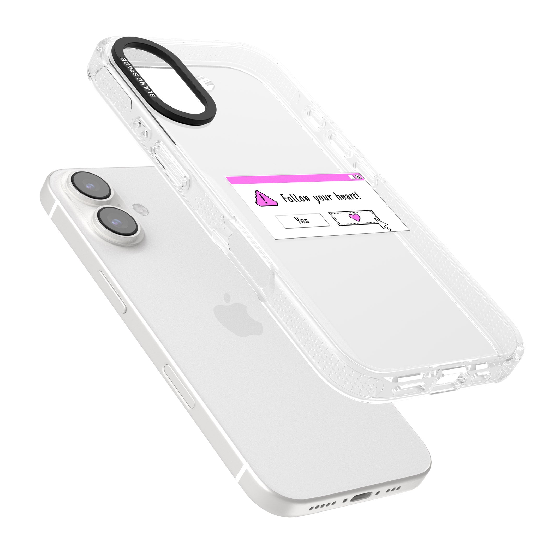 Follow your heart.exe iPhone 16 / 16 Plus Clear Case Impact Air - Blanc Space