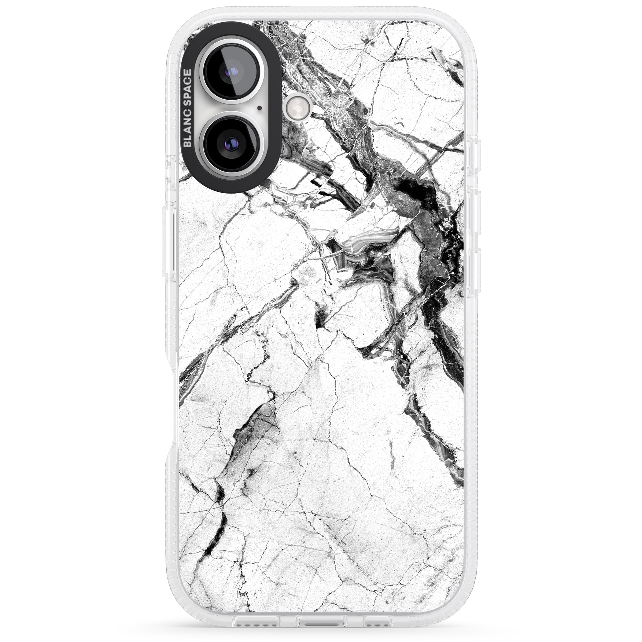 Black & White Stormy Marble iPhone 16 / 16 Plus Clear Case Impact Air - Blanc Space