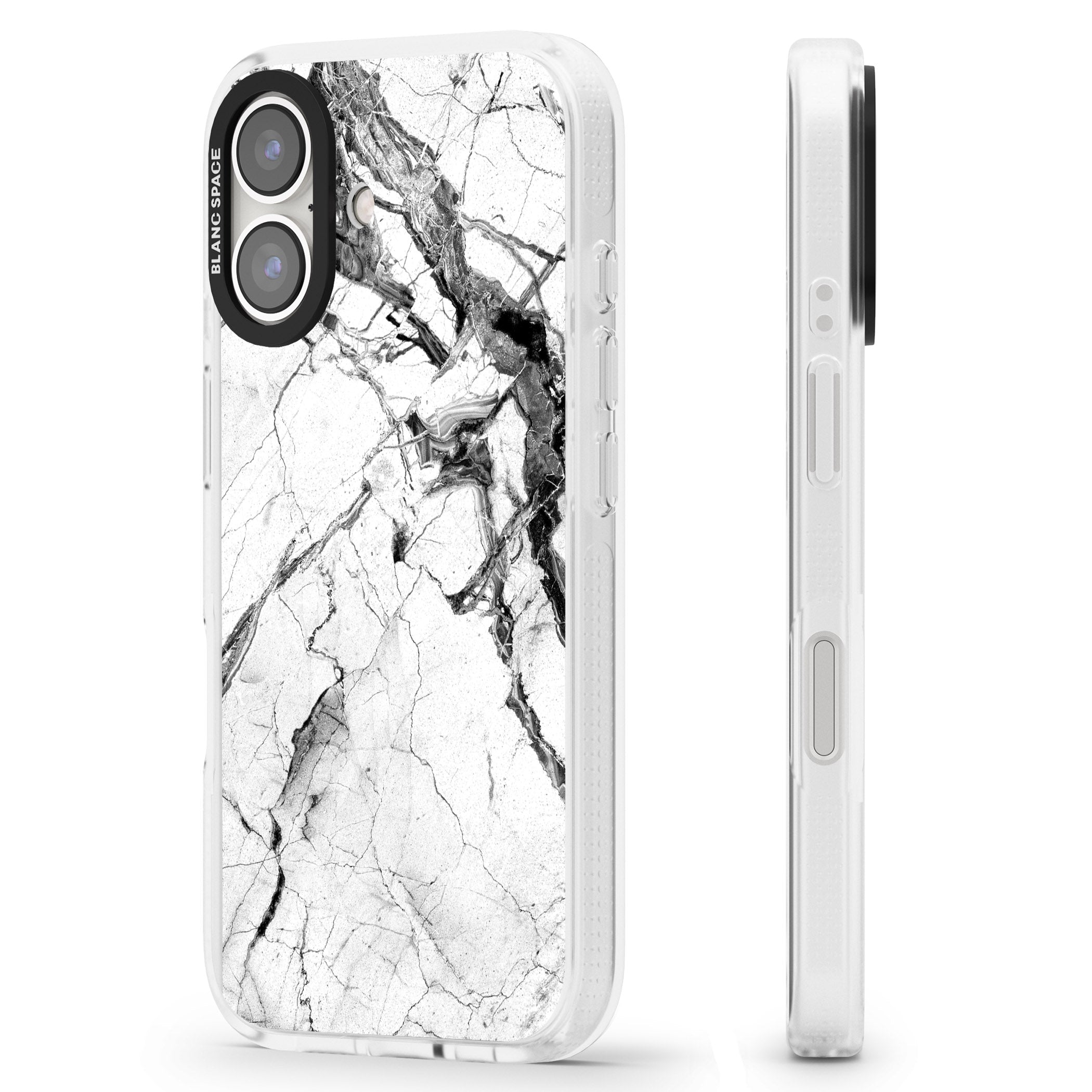 Black & White Stormy Marble iPhone 16 / 16 Plus Clear Case Impact Air - Blanc Space
