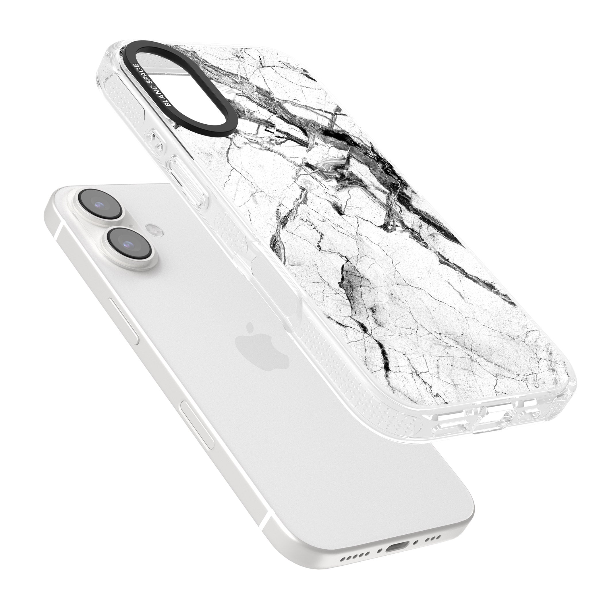 Black & White Stormy Marble iPhone 16 / 16 Plus Clear Case Impact Air - Blanc Space