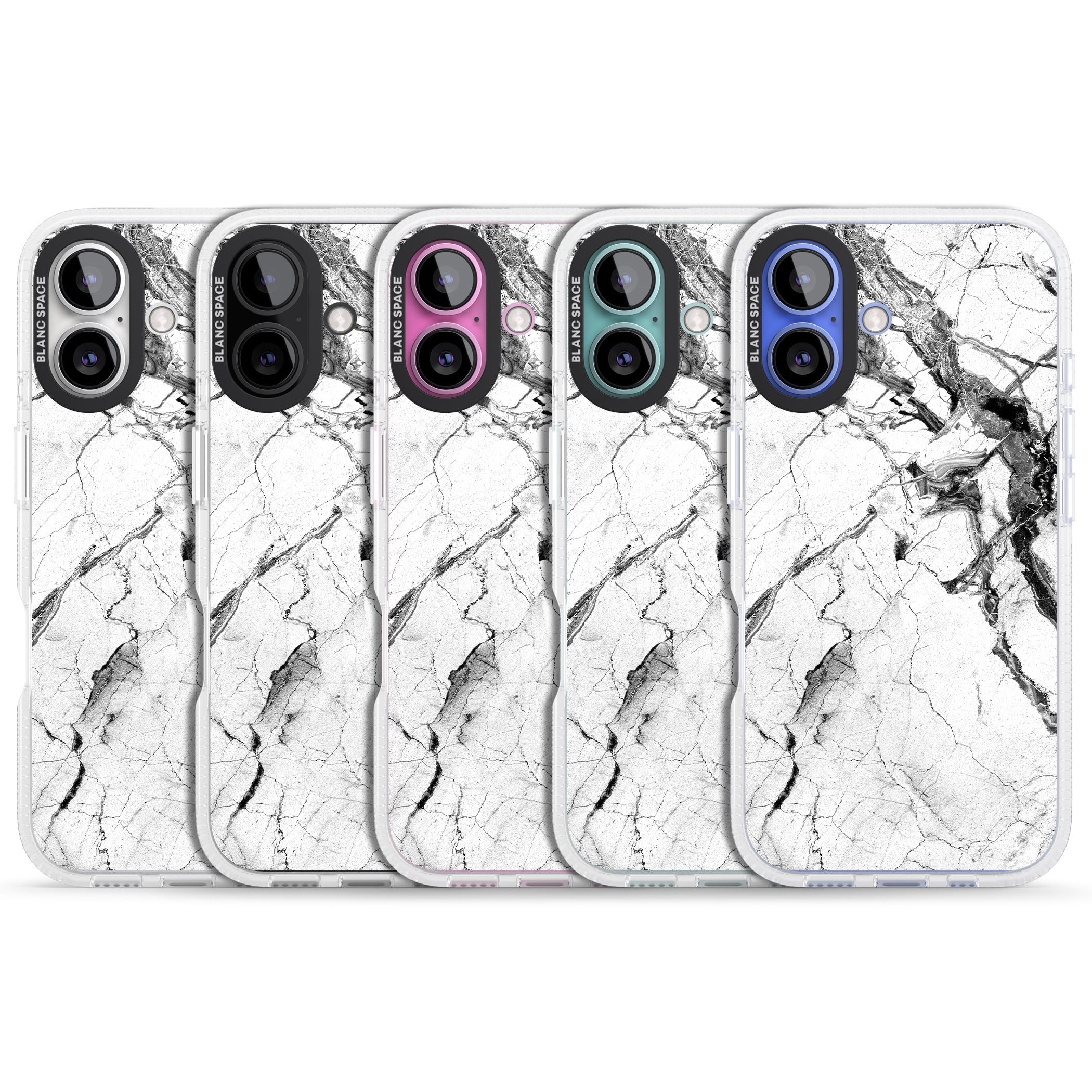 Black & White Stormy Marble iPhone 16 / 16 Plus Clear Case Impact Air - Blanc Space